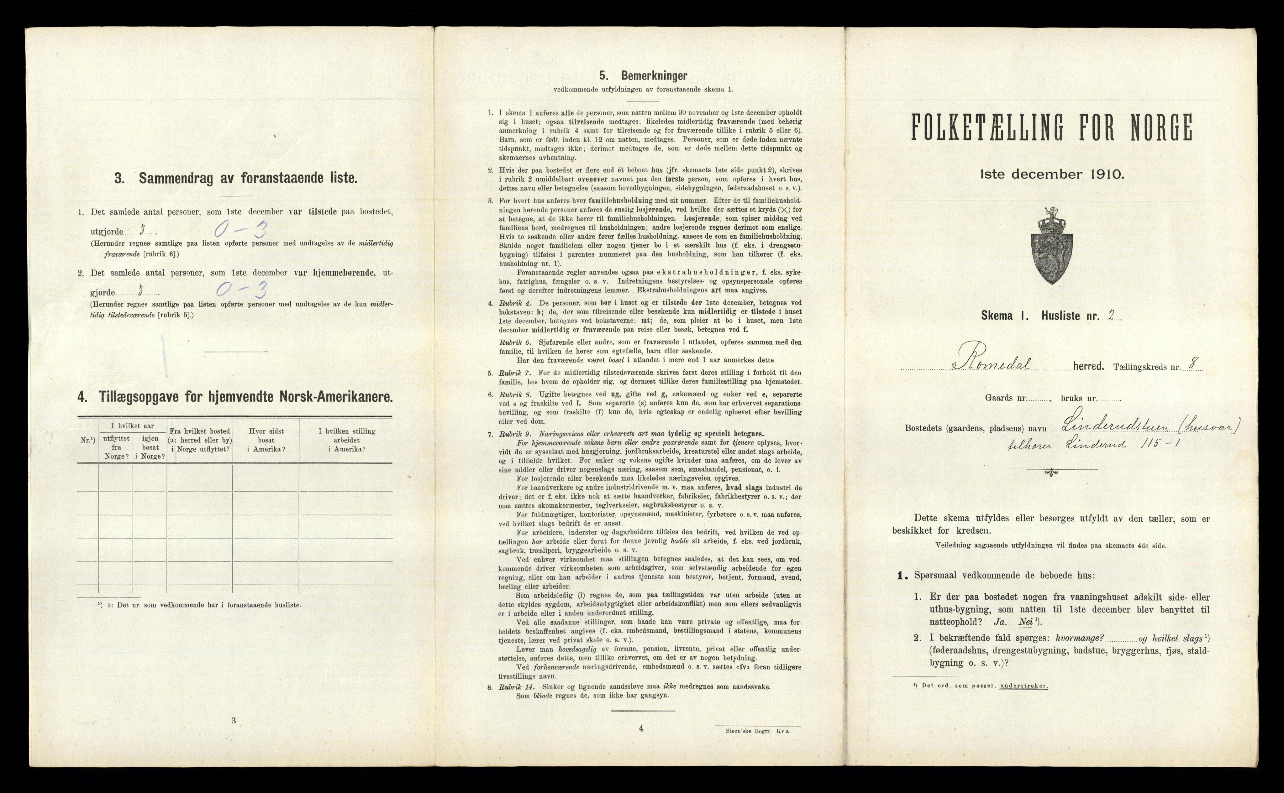 RA, 1910 census for Romedal, 1910, p. 1329