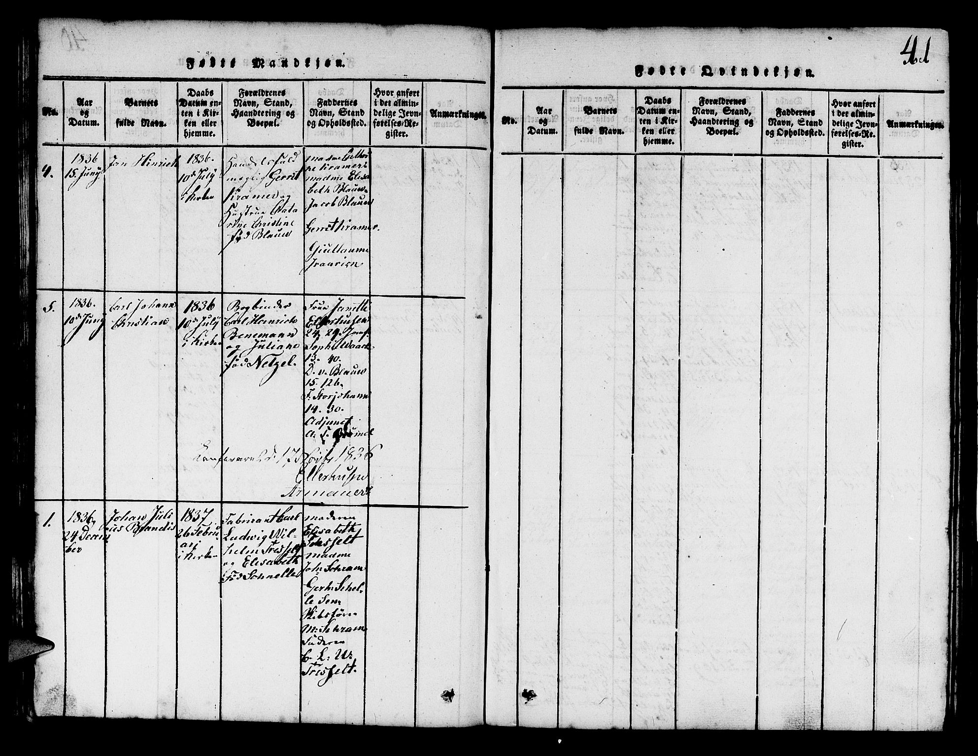 Mariakirken Sokneprestembete, SAB/A-76901/H/Hab/L0001: Parish register (copy) no. A 1, 1815-1846, p. 41