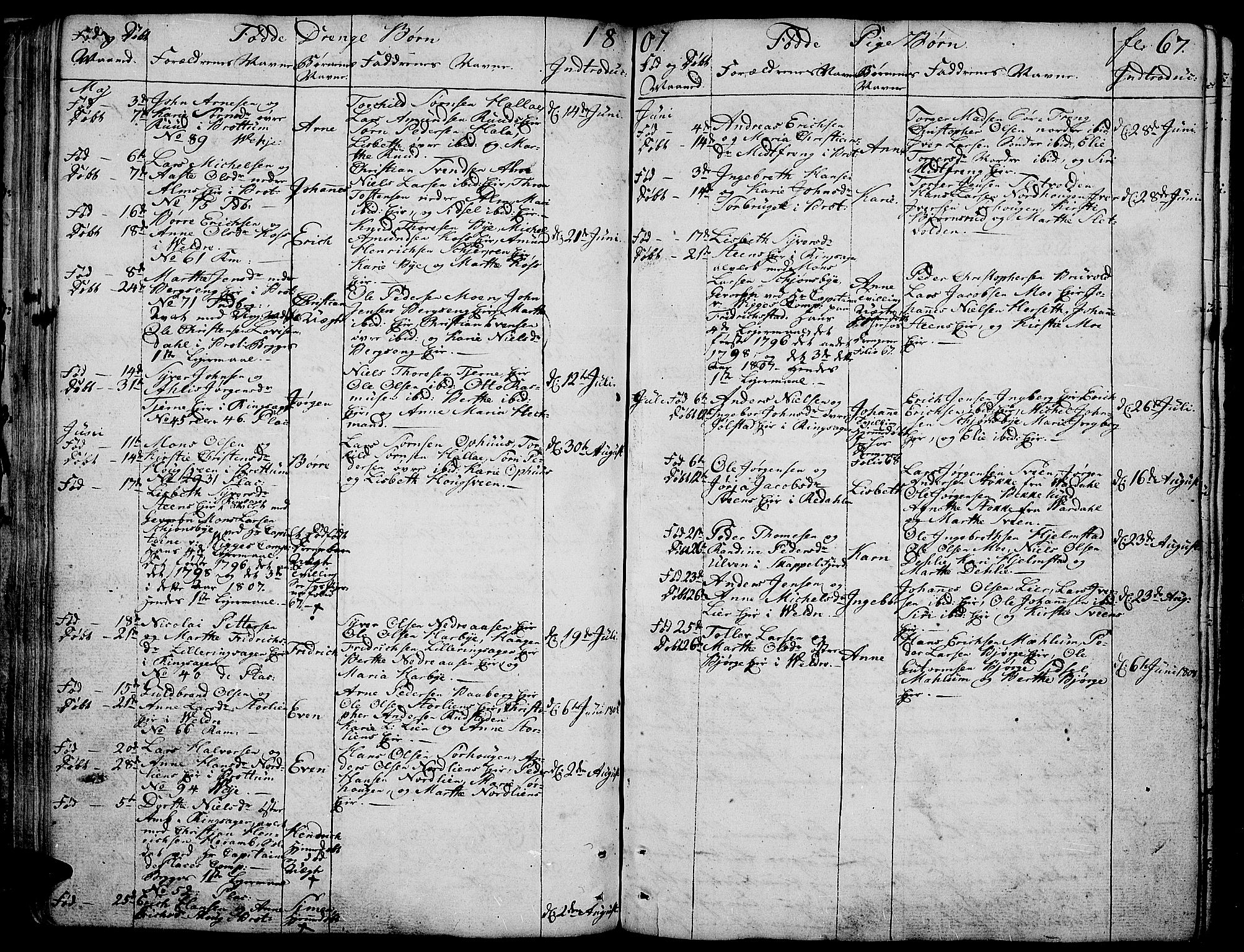 Ringsaker prestekontor, AV/SAH-PREST-014/K/Ka/L0004: Parish register (official) no. 4, 1799-1814, p. 67