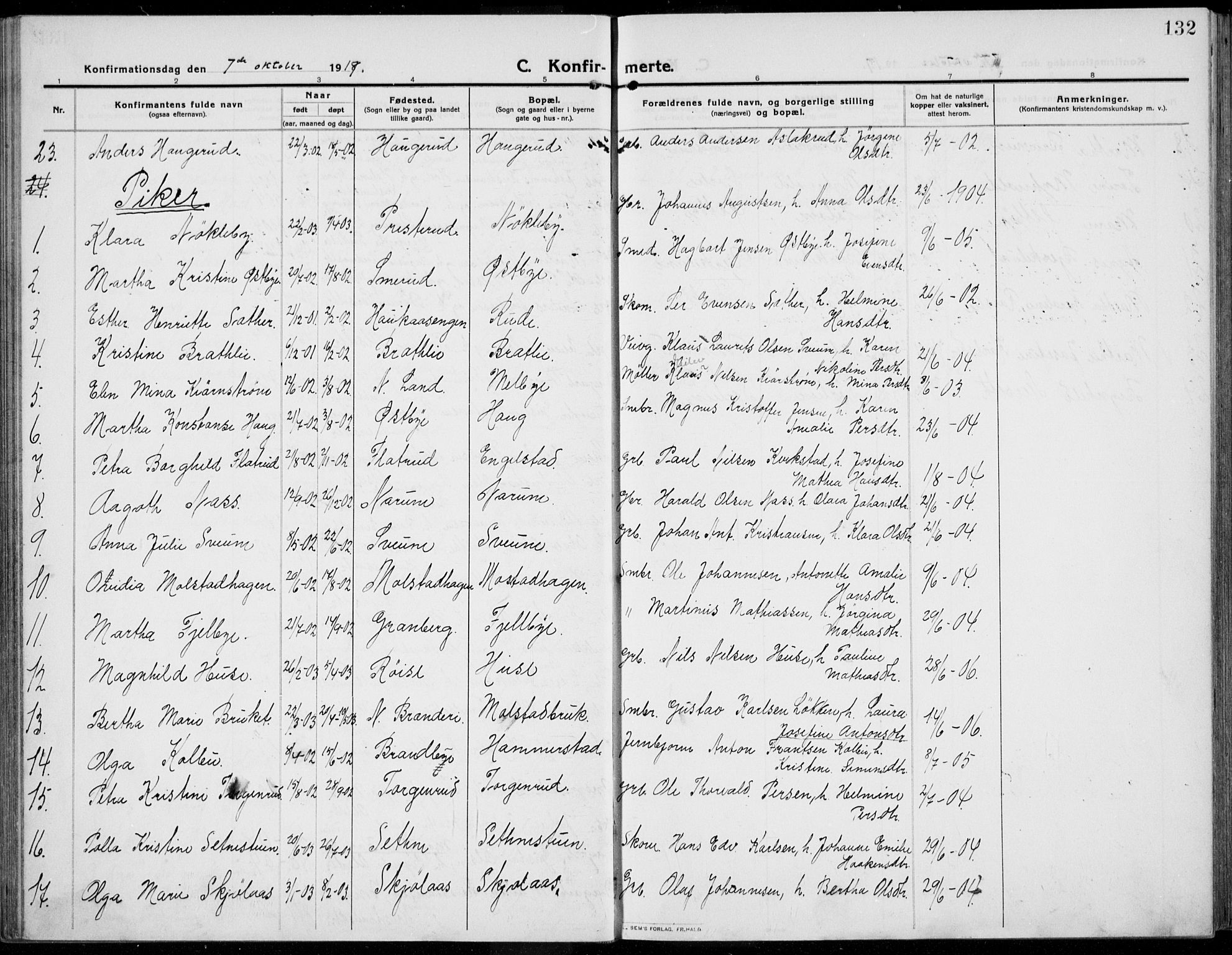 Kolbu prestekontor, AV/SAH-PREST-110/H/Ha/Haa/L0002: Parish register (official) no. 2, 1912-1926, p. 132