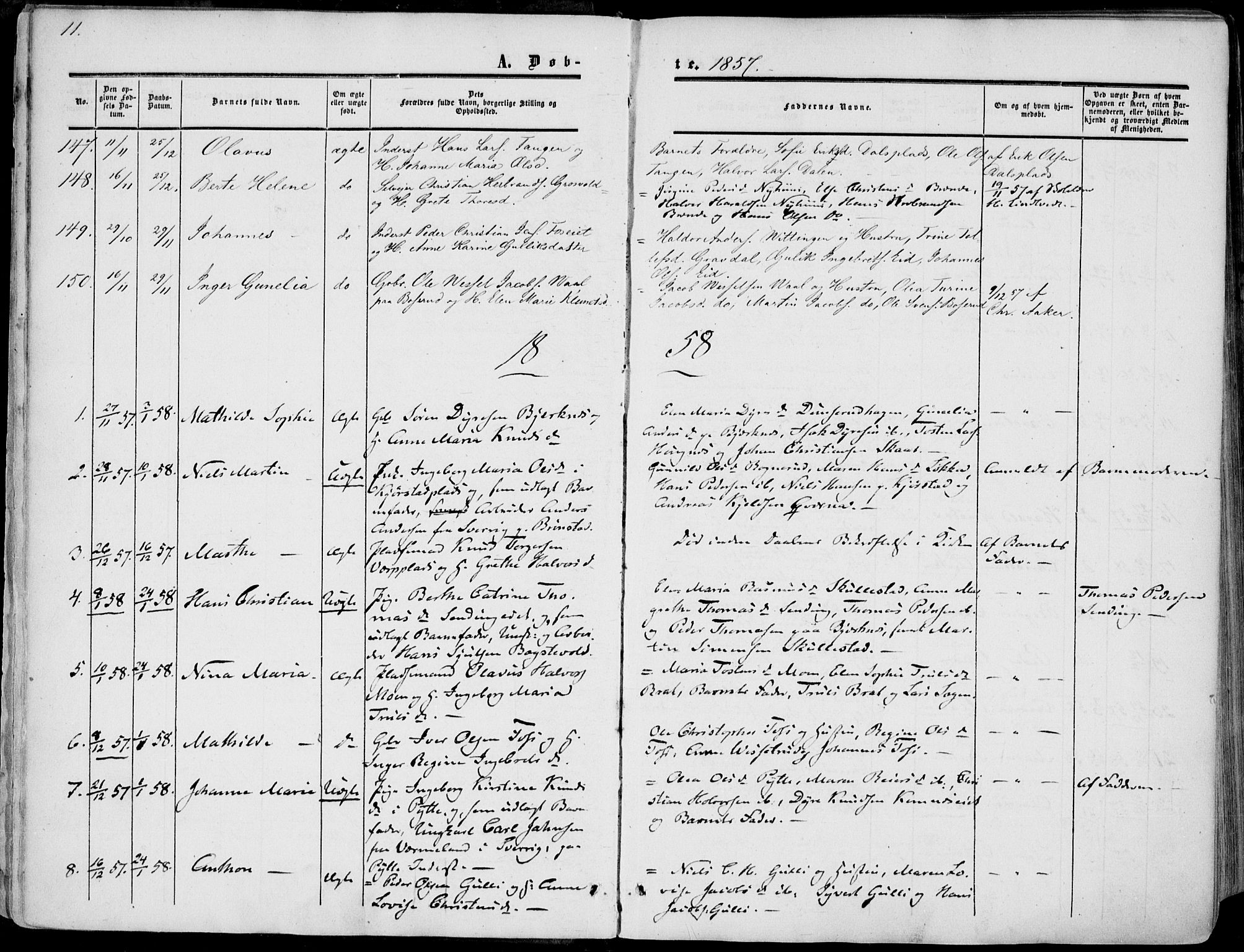 Sandsvær kirkebøker, AV/SAKO-A-244/F/Fa/L0006: Parish register (official) no. I 6, 1857-1868, p. 11