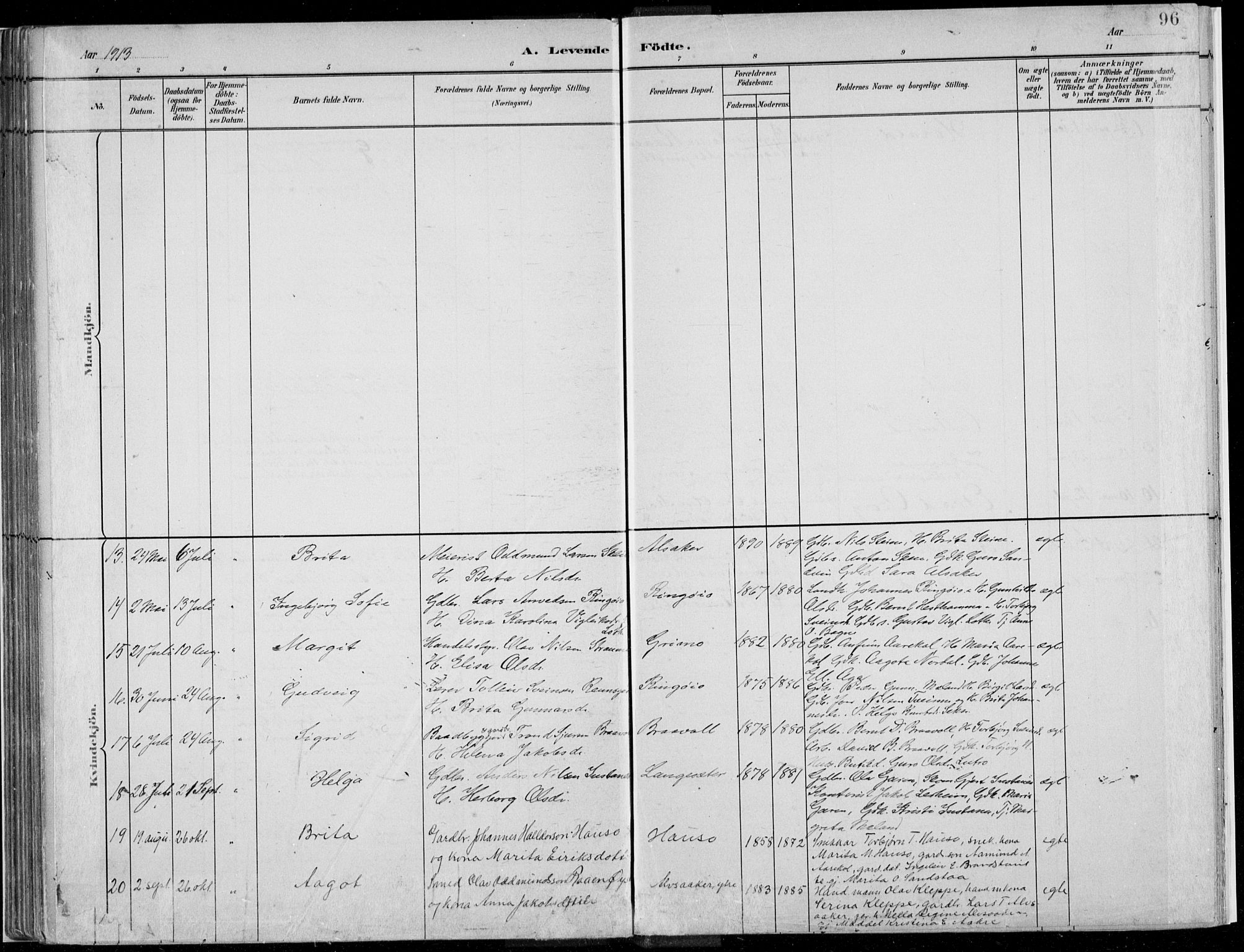 Ullensvang sokneprestembete, AV/SAB-A-78701/H/Haa: Parish register (official) no. E  1, 1882-1921, p. 96