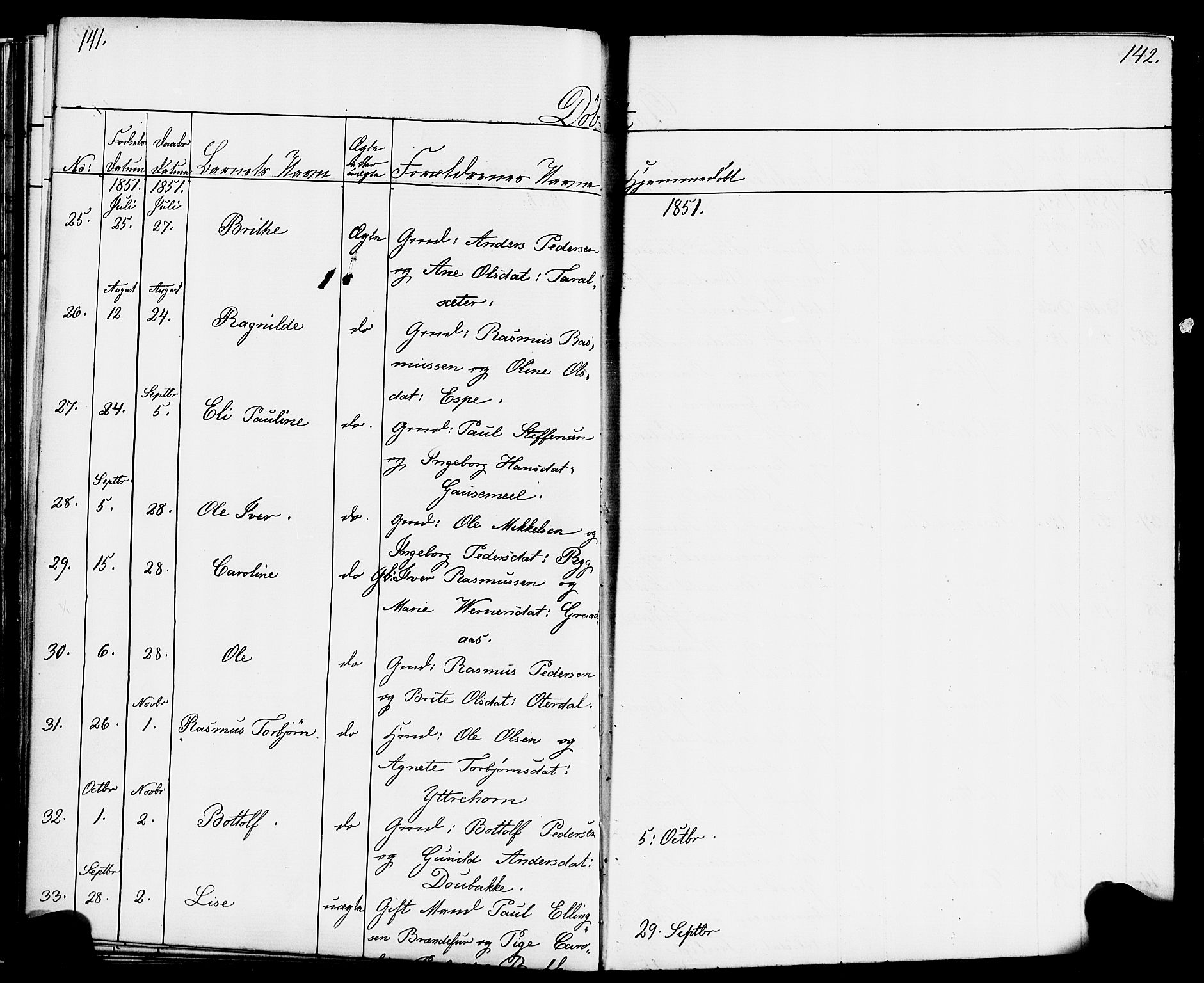 Hornindal sokneprestembete, AV/SAB-A-82401/H/Haa/Haaa/L0001: Parish register (official) no. A 1, 1837-1866, p. 142-143