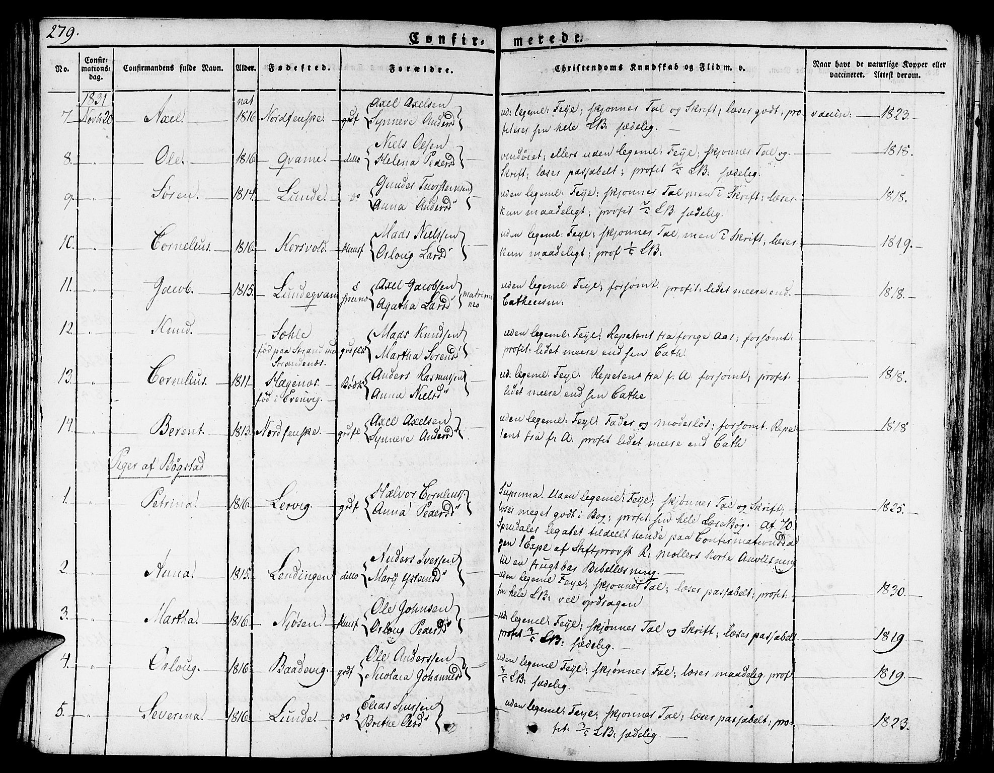 Gaular sokneprestembete, SAB/A-80001/H/Haa: Parish register (official) no. A 3, 1821-1840, p. 279