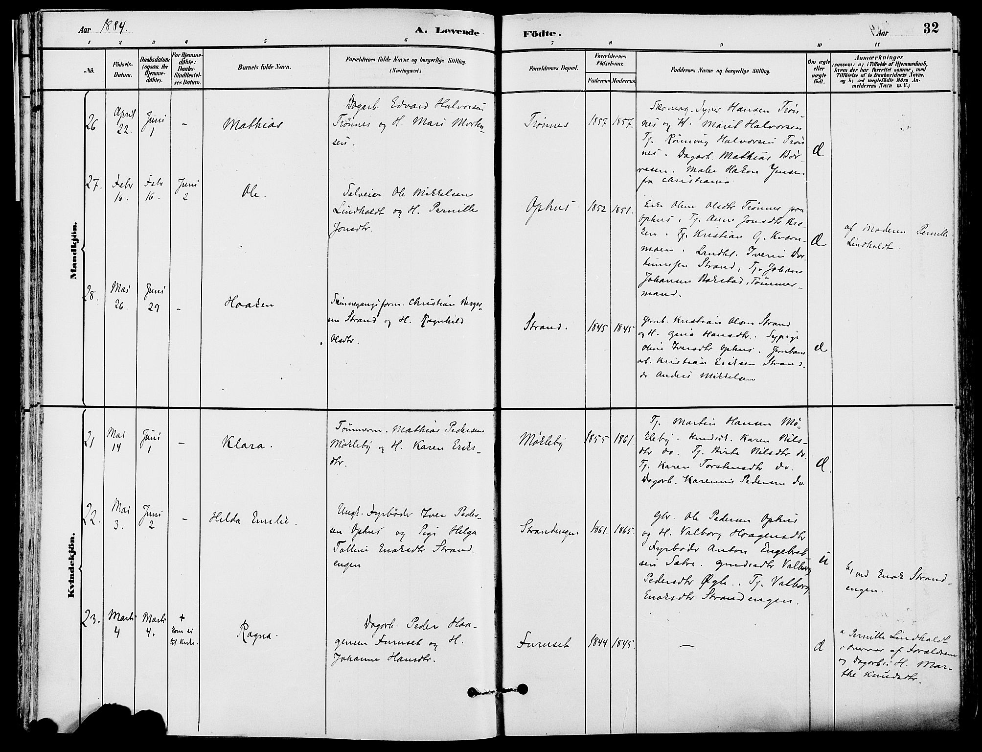 Stor-Elvdal prestekontor, AV/SAH-PREST-052/H/Ha/Haa/L0002: Parish register (official) no. 2, 1882-1907, p. 32