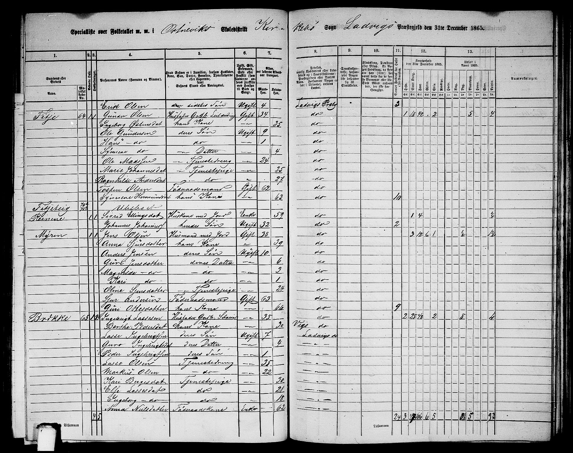 RA, 1865 census for Lavik, 1865, p. 138