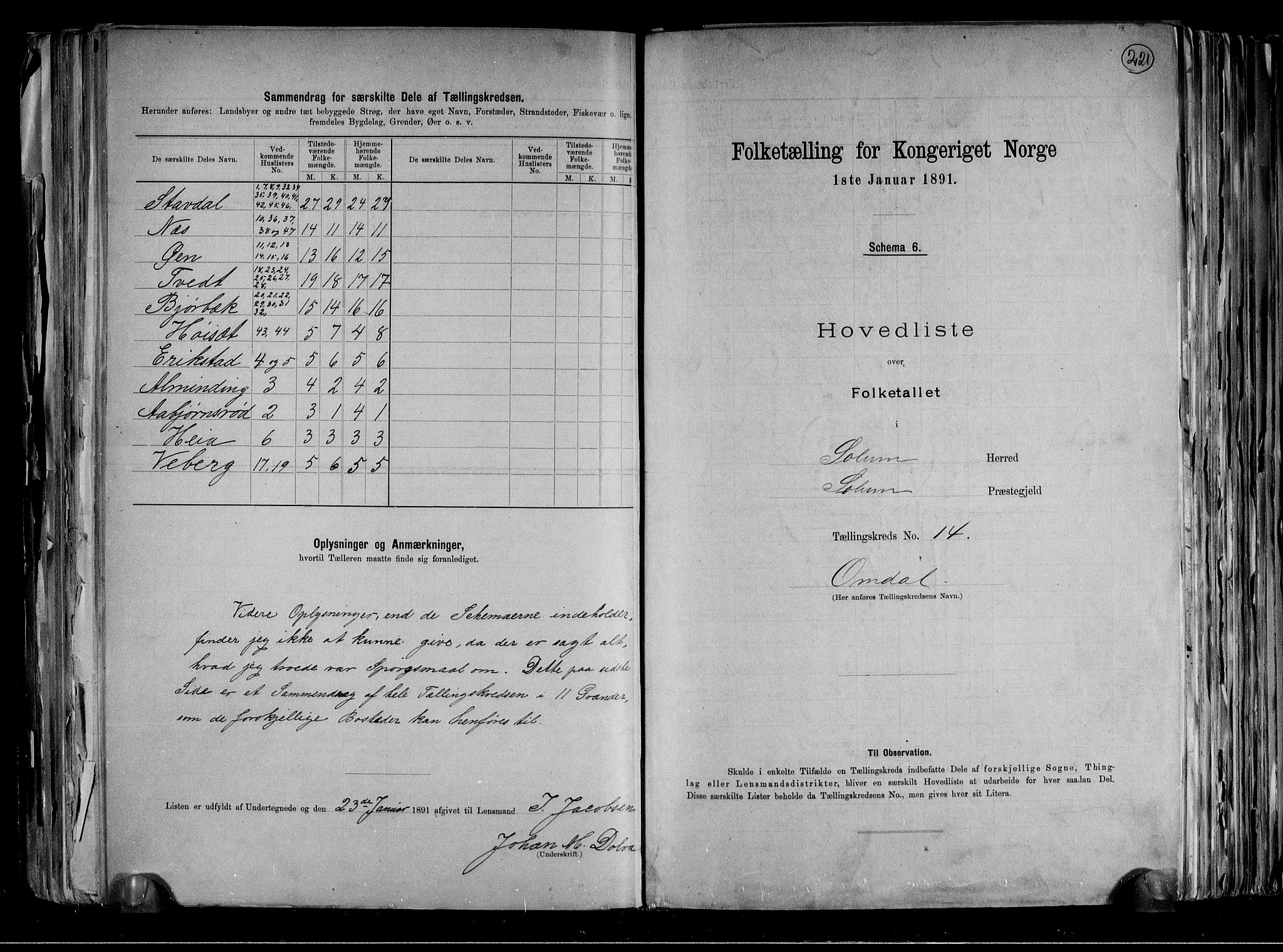RA, 1891 census for 0818 Solum, 1891, p. 36
