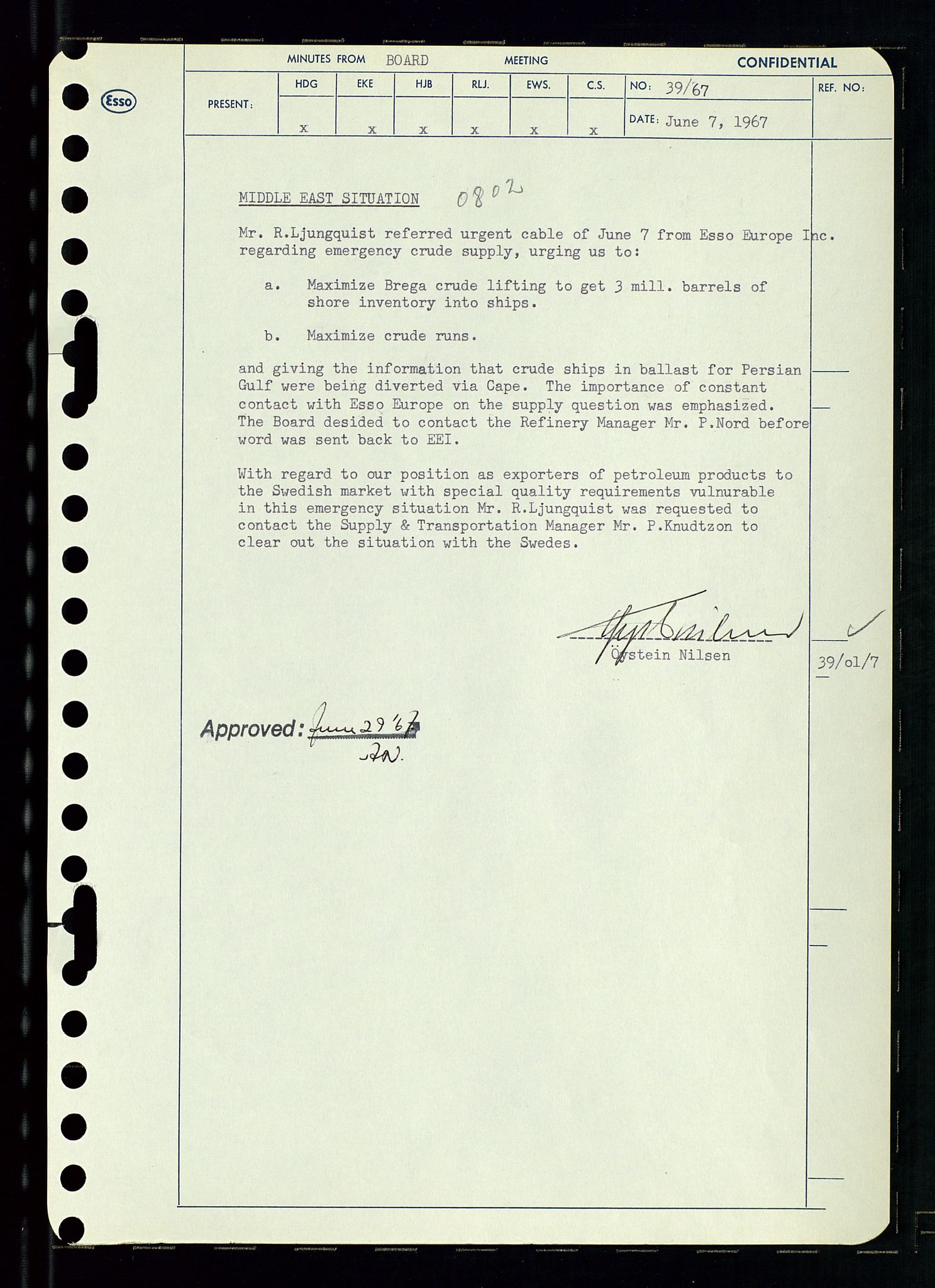 Pa 0982 - Esso Norge A/S, AV/SAST-A-100448/A/Aa/L0002/0003: Den administrerende direksjon Board minutes (styrereferater) / Den administrerende direksjon Board minutes (styrereferater), 1967, p. 81