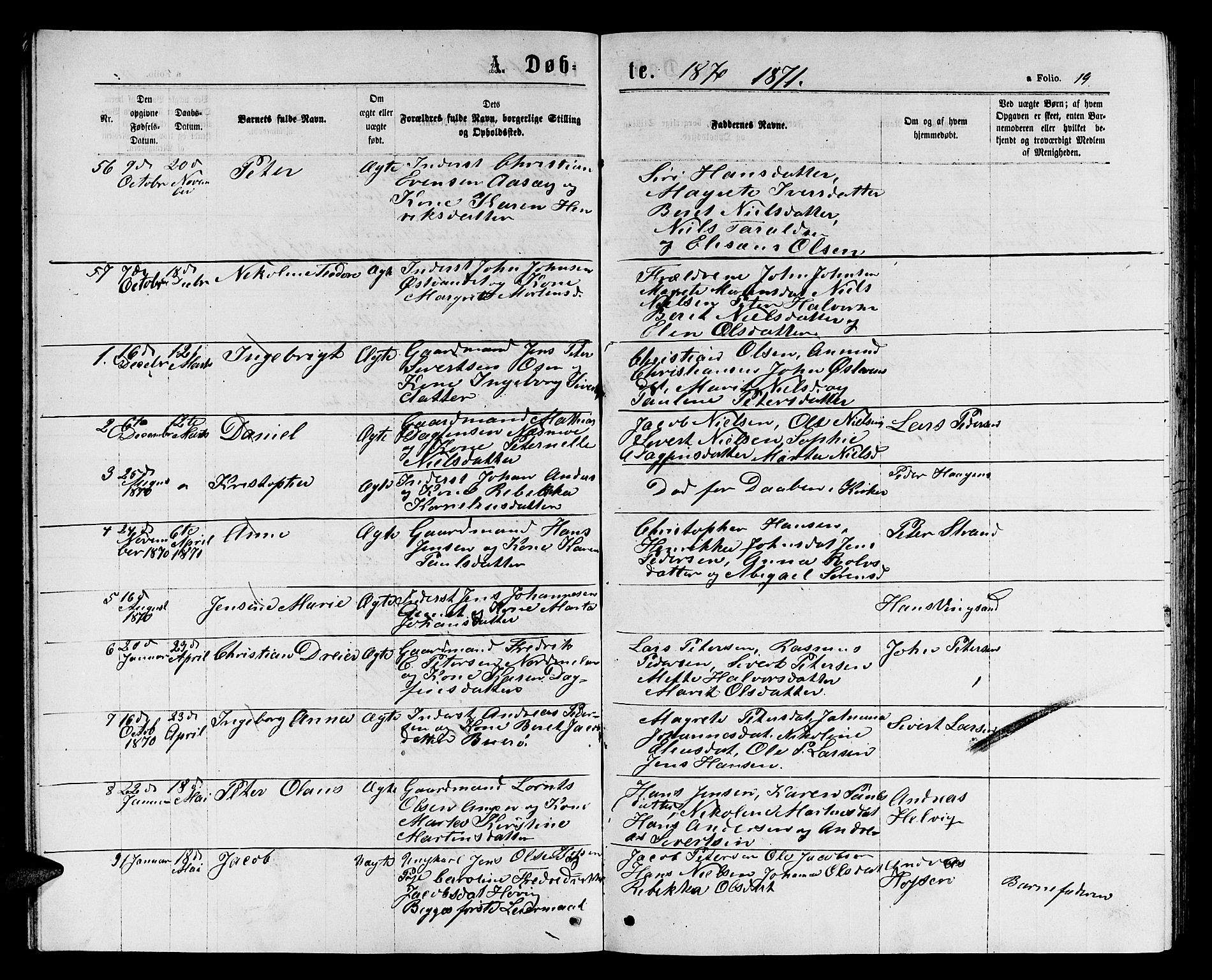Ministerialprotokoller, klokkerbøker og fødselsregistre - Sør-Trøndelag, SAT/A-1456/658/L0725: Parish register (copy) no. 658C01, 1867-1882, p. 19