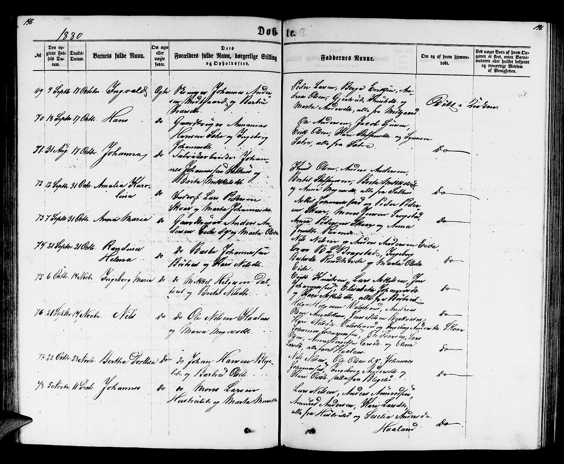 Hamre sokneprestembete, AV/SAB-A-75501/H/Ha/Hab: Parish register (copy) no. B 2, 1863-1880, p. 195-196