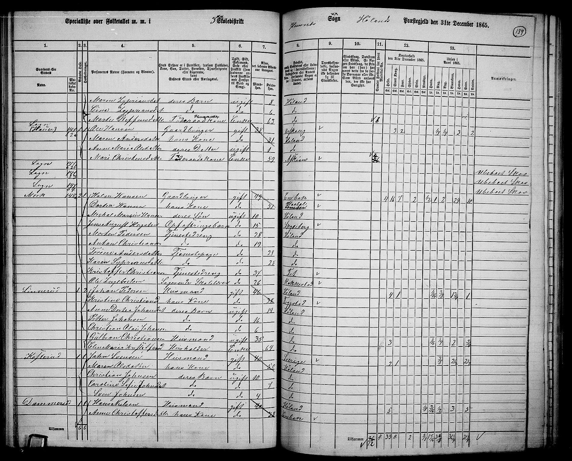 RA, 1865 census for Høland, 1865, p. 174