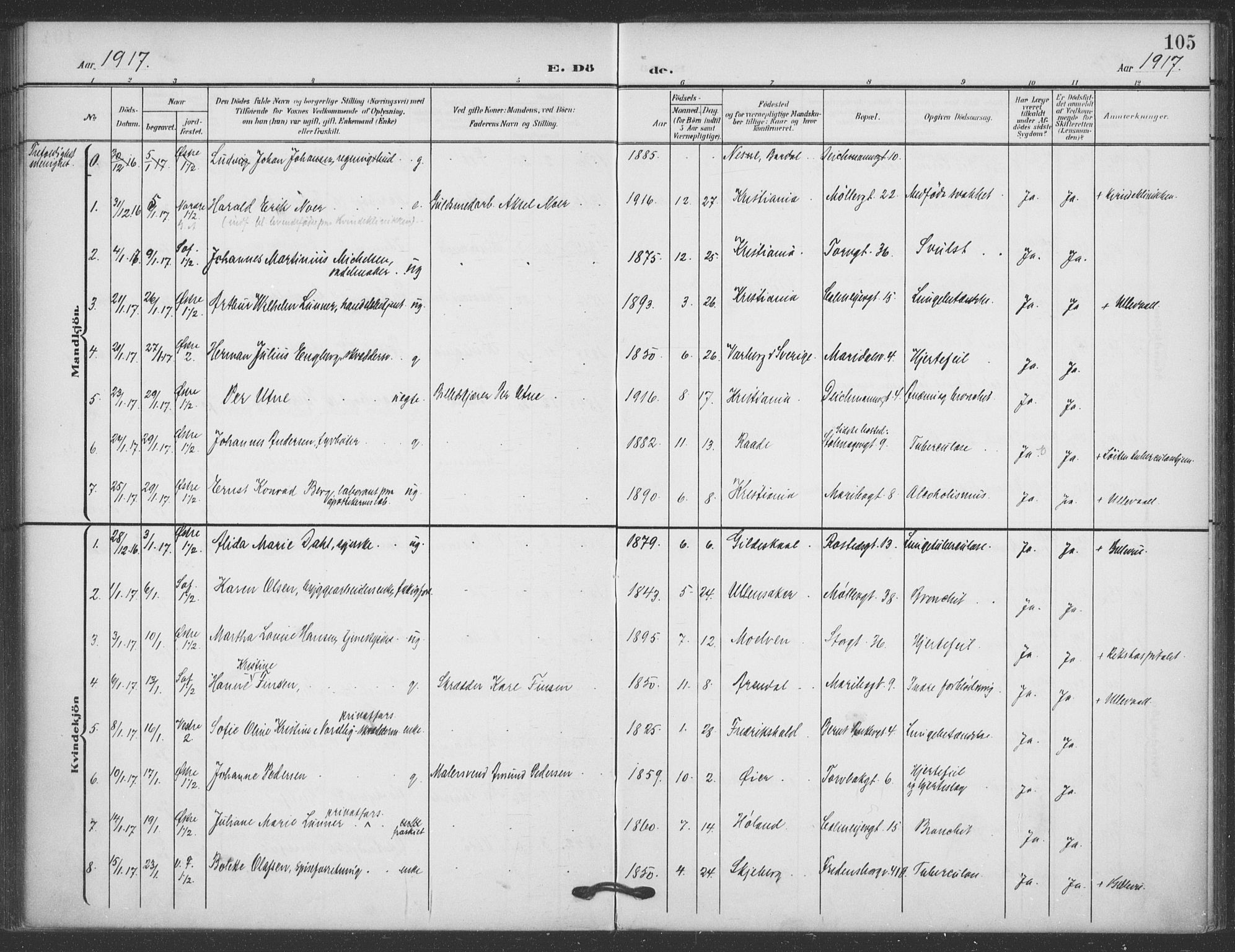 Jakob prestekontor Kirkebøker, SAO/A-10850/F/Fa/L0011: Parish register (official) no. 11, 1906-1920, p. 105