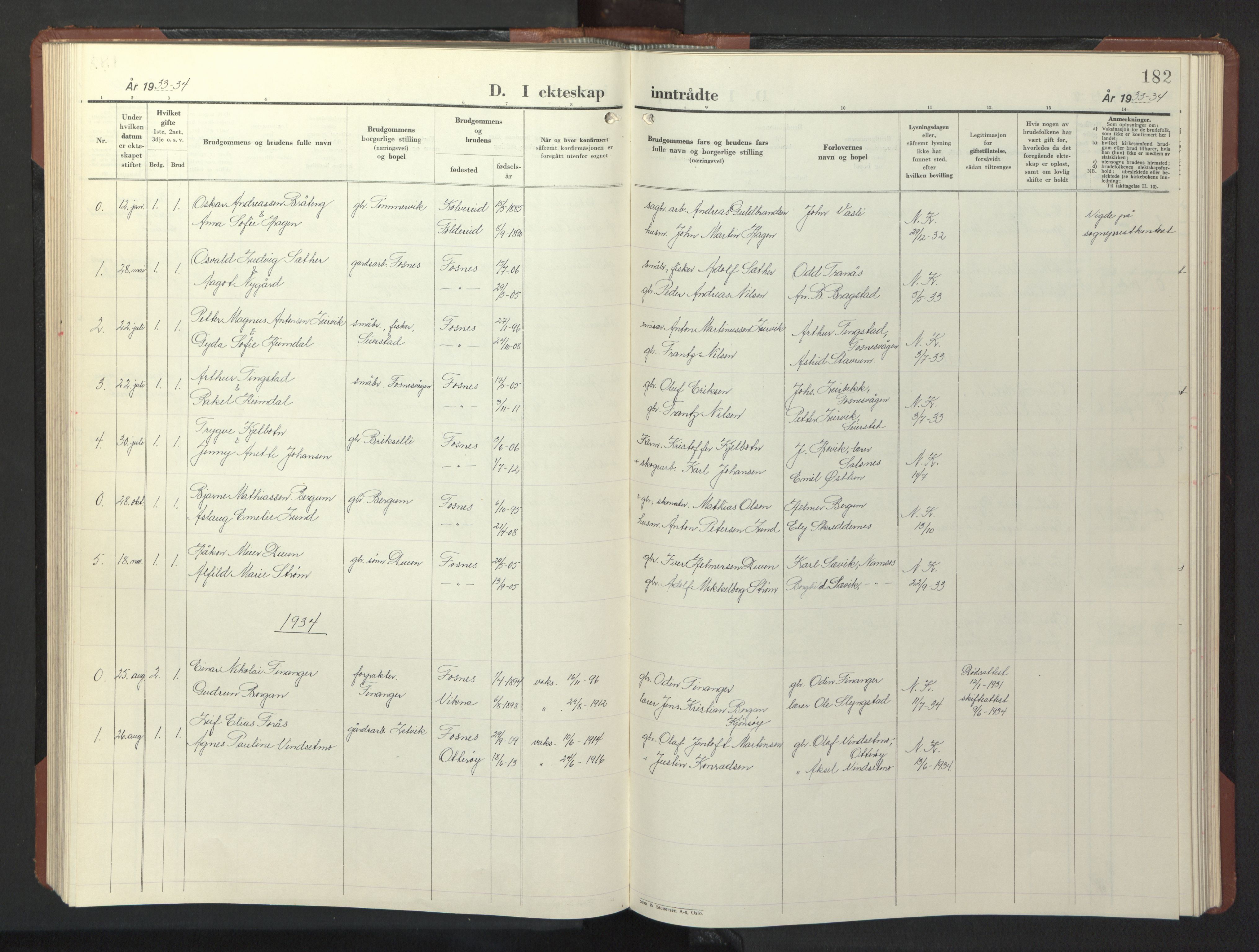 Ministerialprotokoller, klokkerbøker og fødselsregistre - Nord-Trøndelag, SAT/A-1458/773/L0625: Parish register (copy) no. 773C01, 1910-1952, p. 182