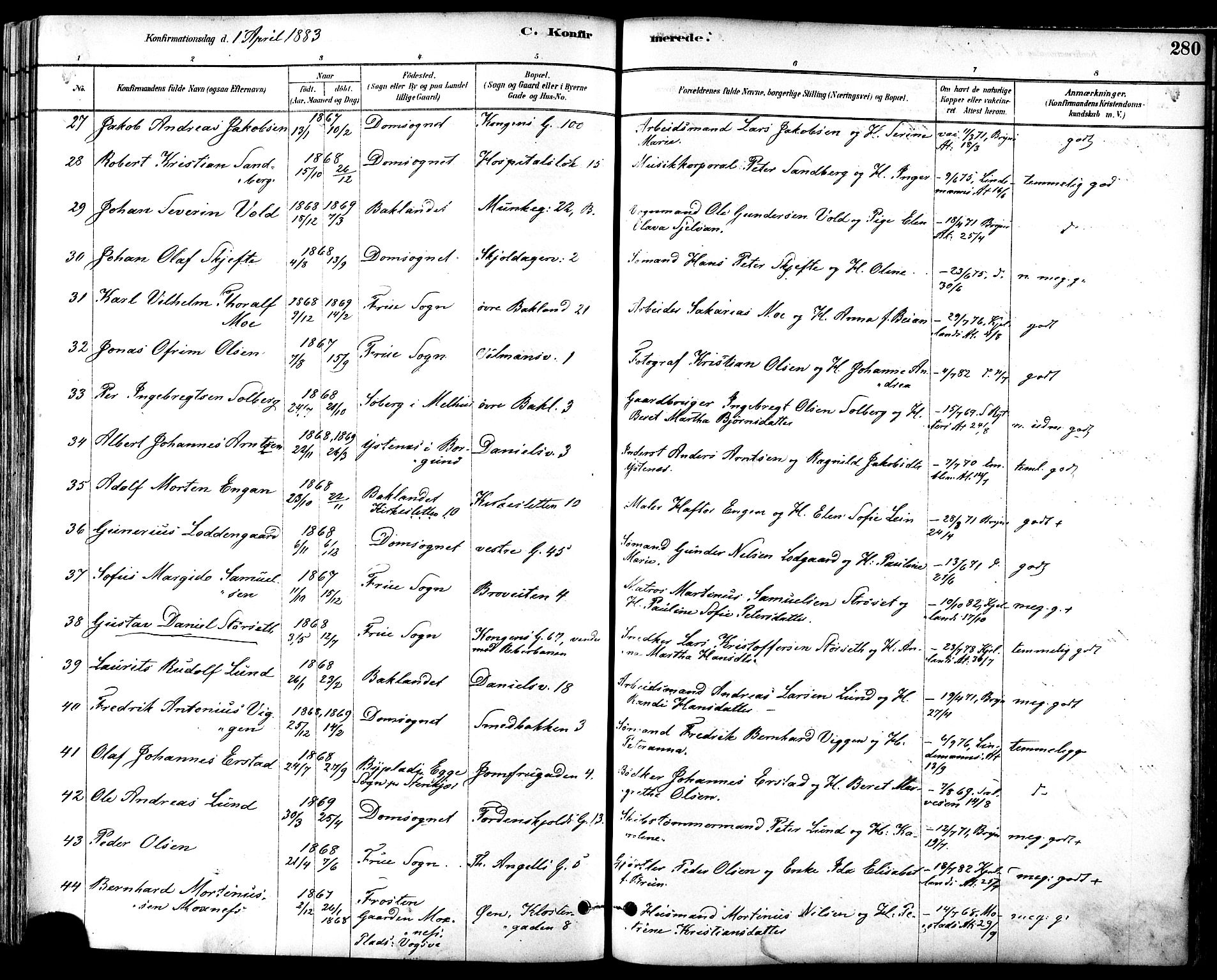 Ministerialprotokoller, klokkerbøker og fødselsregistre - Sør-Trøndelag, SAT/A-1456/601/L0057: Parish register (official) no. 601A25, 1877-1891, p. 280