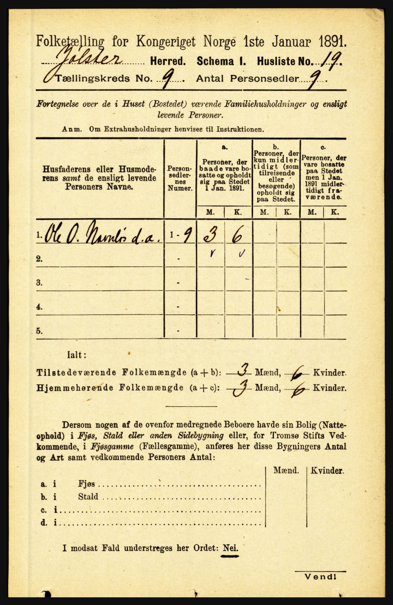 RA, 1891 census for 1431 Jølster, 1891, p. 3111