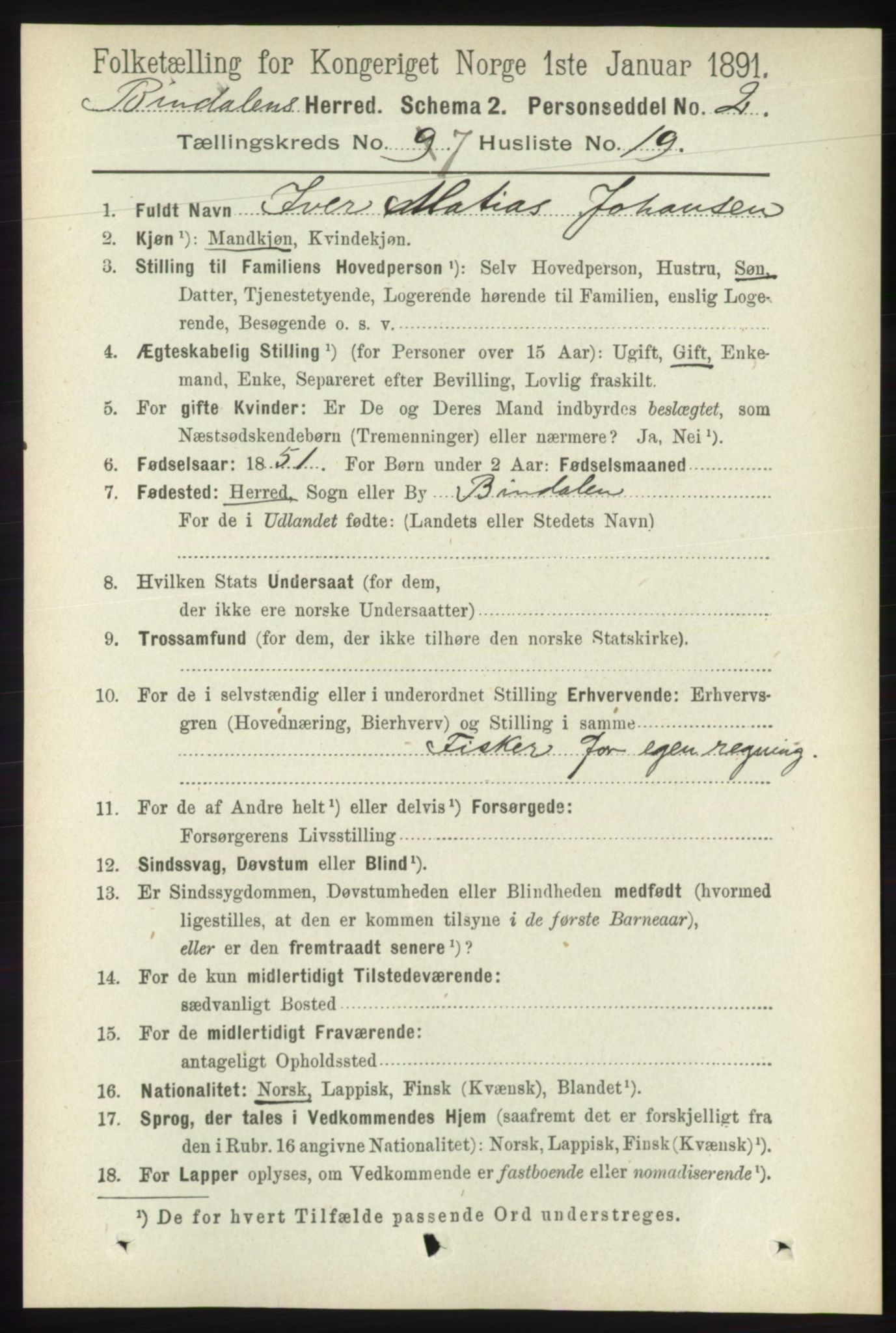 RA, 1891 census for 1811 Bindal, 1891, p. 2370
