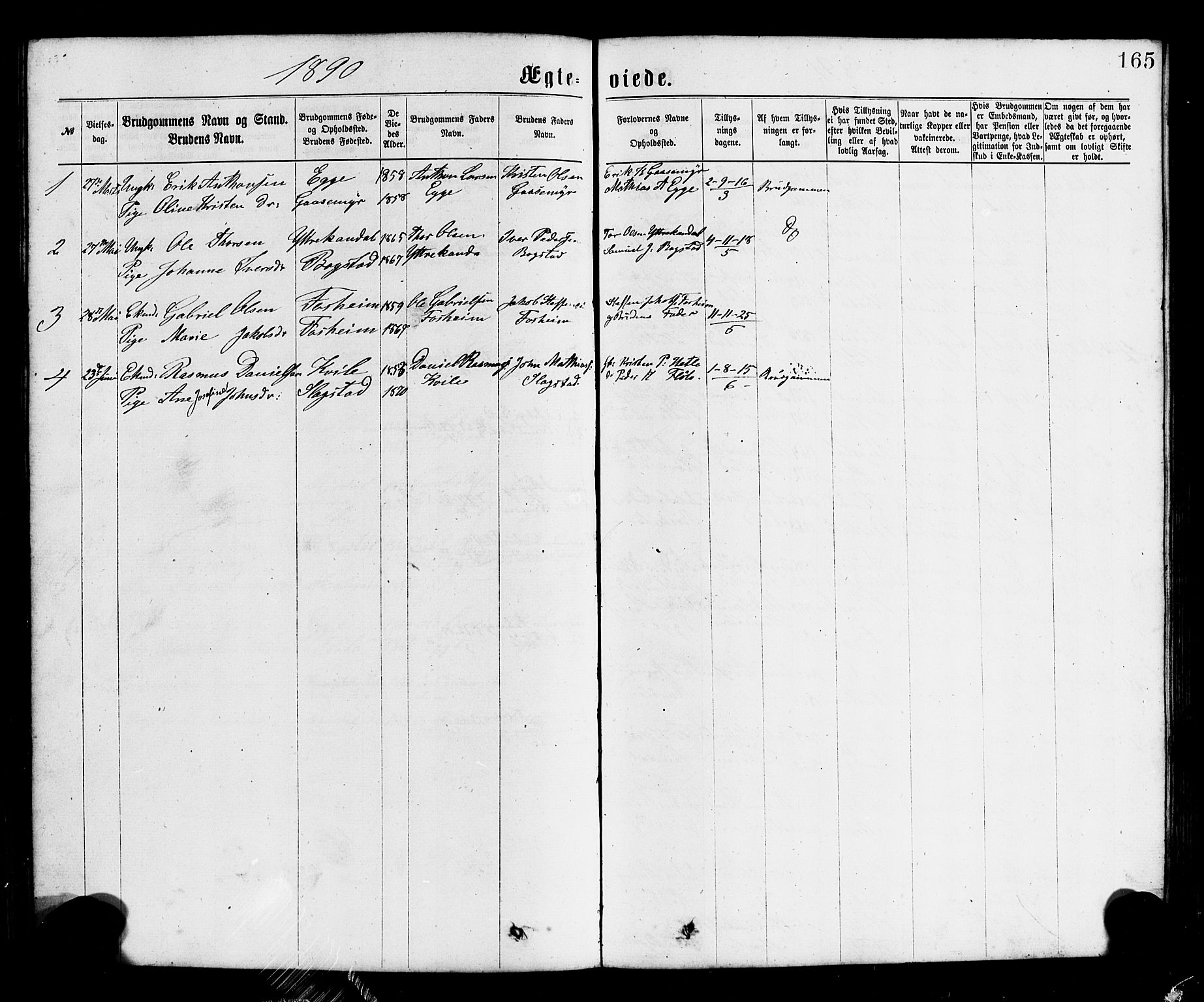 Gloppen sokneprestembete, SAB/A-80101/H/Hab/Habc/L0001: Parish register (copy) no. C 1, 1872-1896, p. 165