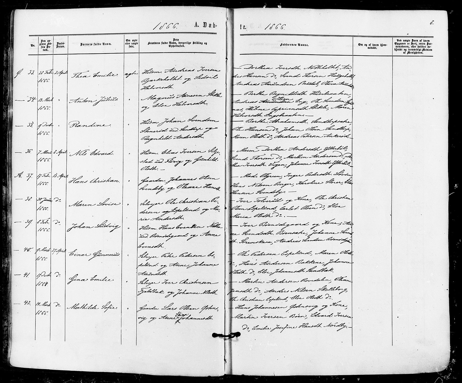 Aremark prestekontor Kirkebøker, AV/SAO-A-10899/F/Fc/L0004: Parish register (official) no. III 4, 1866-1877, p. 7-8