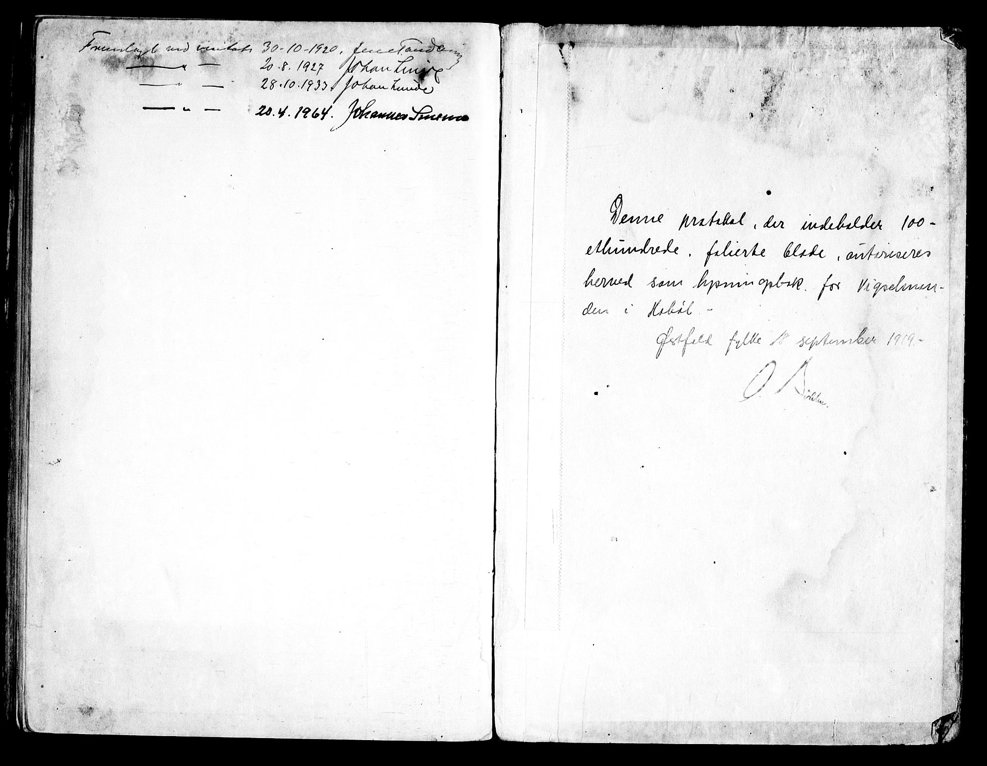 Hobøl prestekontor Kirkebøker, AV/SAO-A-2002/H/Ha/L0001: Banns register no. I 1, 1919-1969