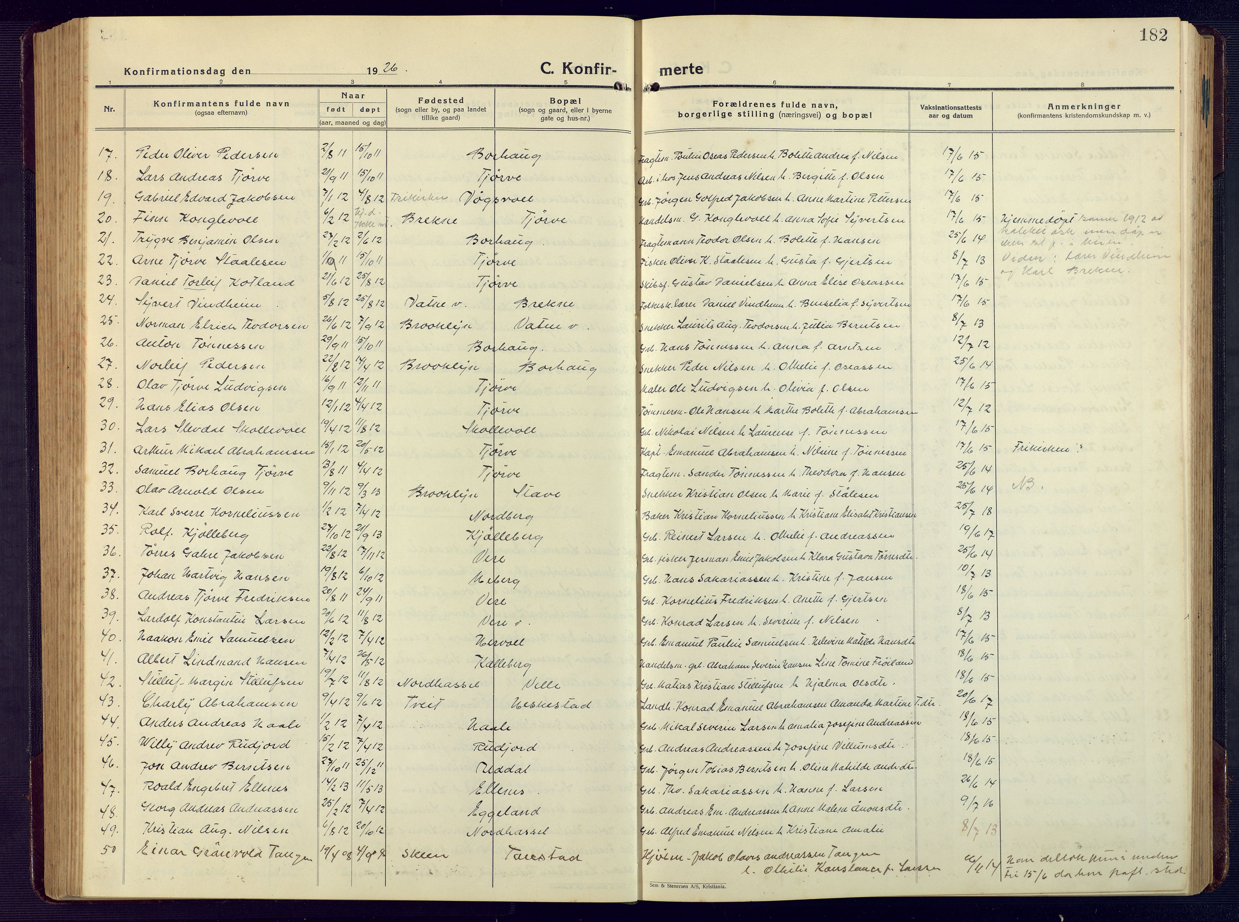 Lista sokneprestkontor, AV/SAK-1111-0027/F/Fb/L0006: Parish register (copy) no. B 6, 1924-1947, p. 182