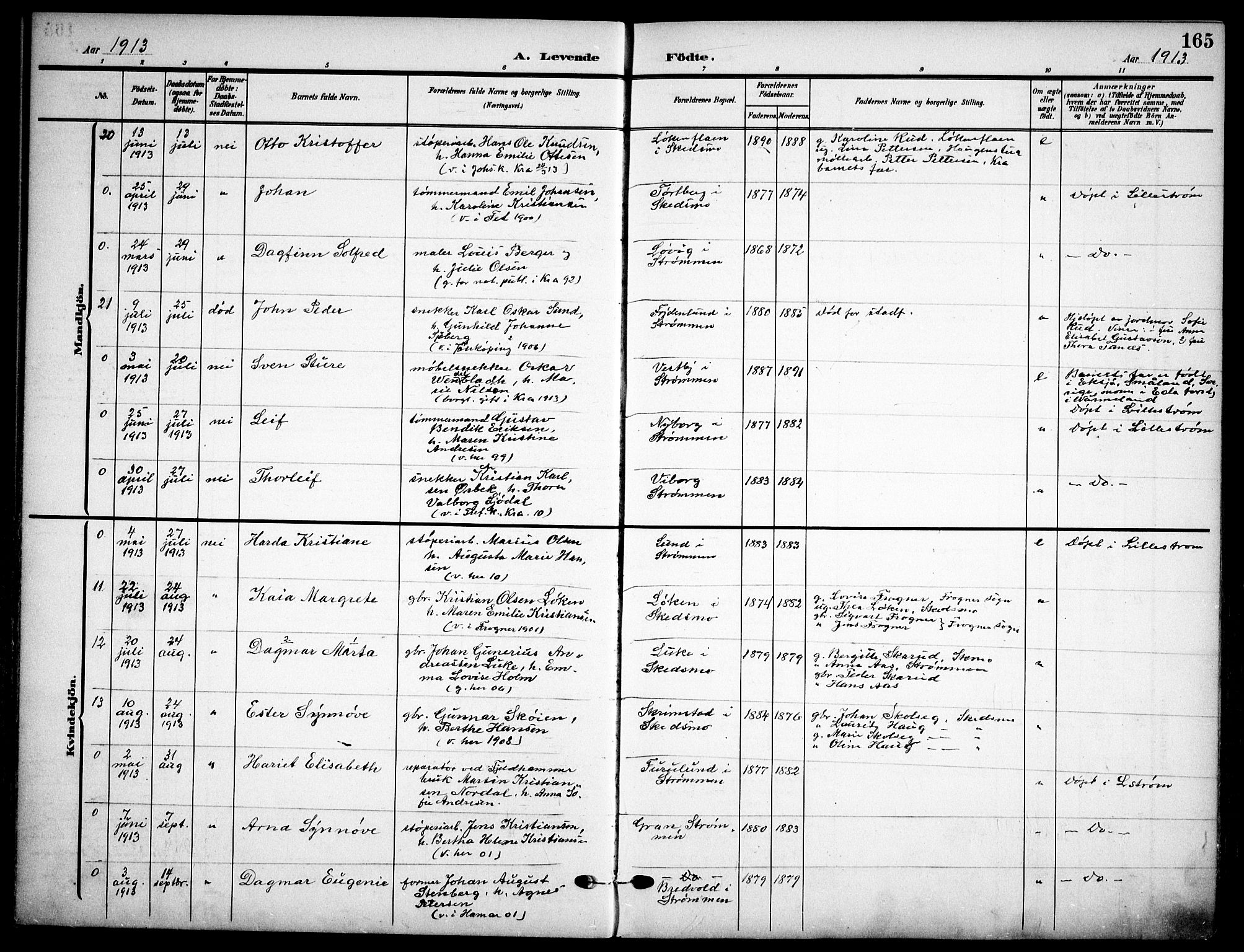 Skedsmo prestekontor Kirkebøker, AV/SAO-A-10033a/F/Fa/L0015: Parish register (official) no. I 15, 1902-1917, p. 165