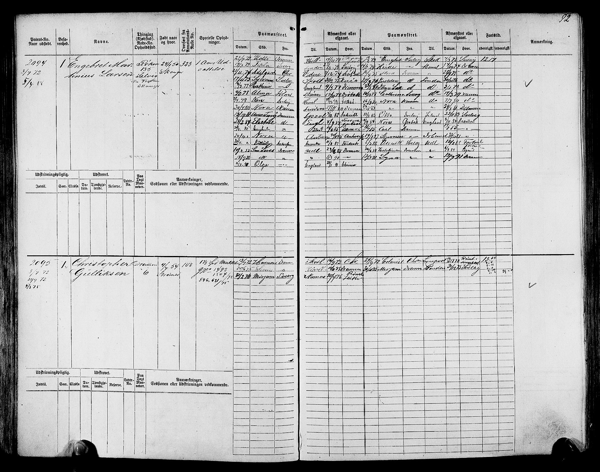 Drammen innrulleringsdistrikt, SAKO/A-781/F/Fc/L0003: Hovedrulle, 1871, p. 93