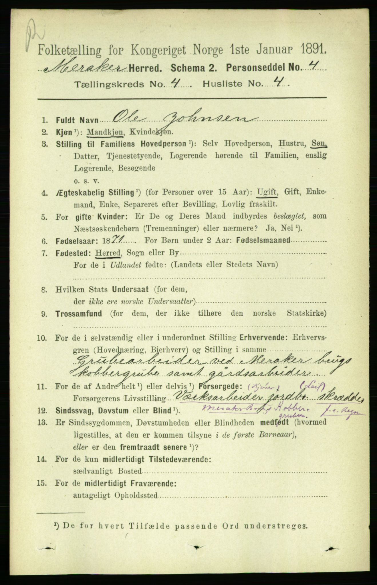 RA, 1891 census for 1711 Meråker, 1891, p. 1646