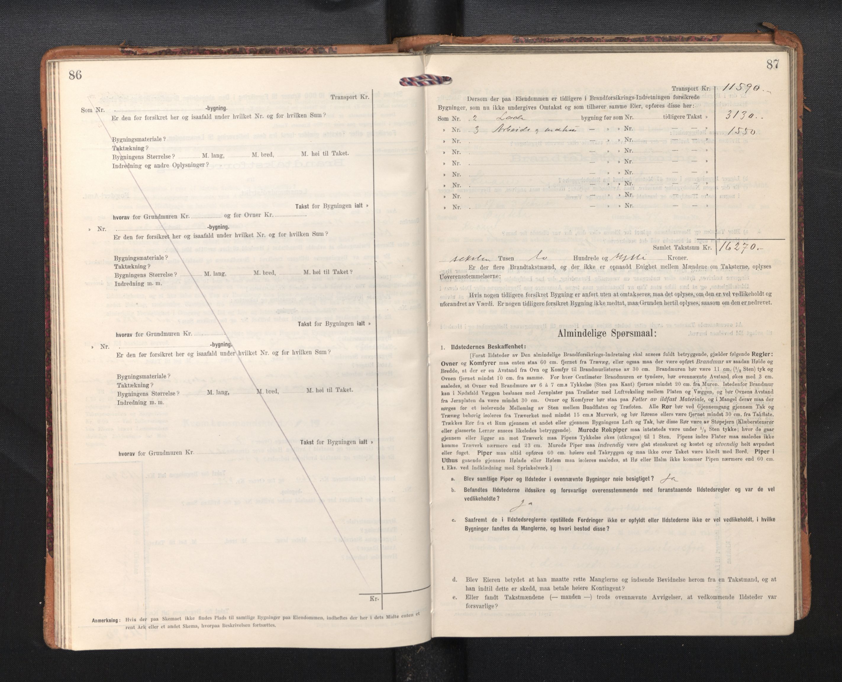 Lensmannen i Kvam, AV/SAB-A-33201/0012/L0006: Branntakstprotokoll, skjematakst, 1913-1955, p. 86-87