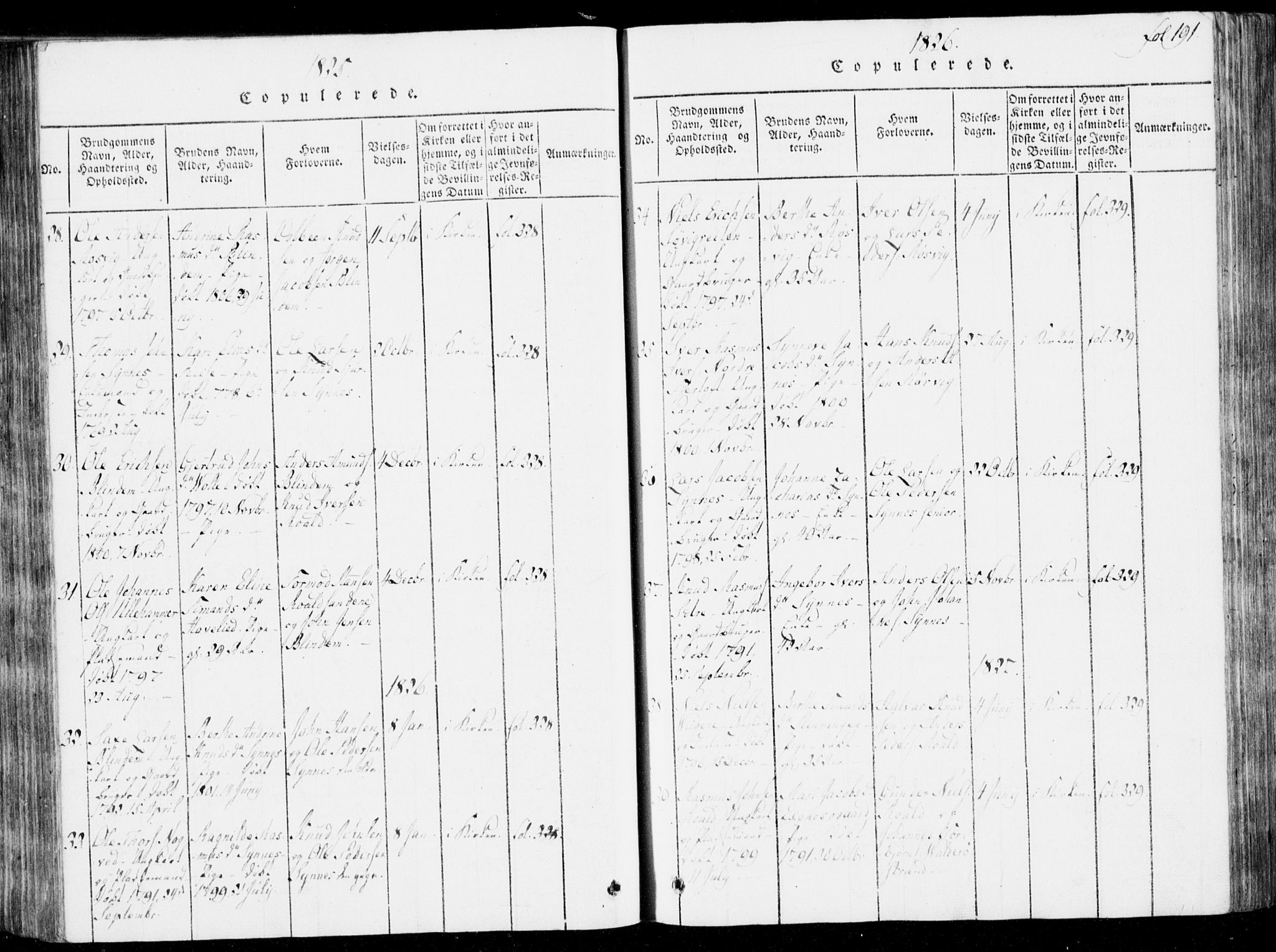Ministerialprotokoller, klokkerbøker og fødselsregistre - Møre og Romsdal, SAT/A-1454/537/L0517: Parish register (official) no. 537A01, 1818-1862, p. 191
