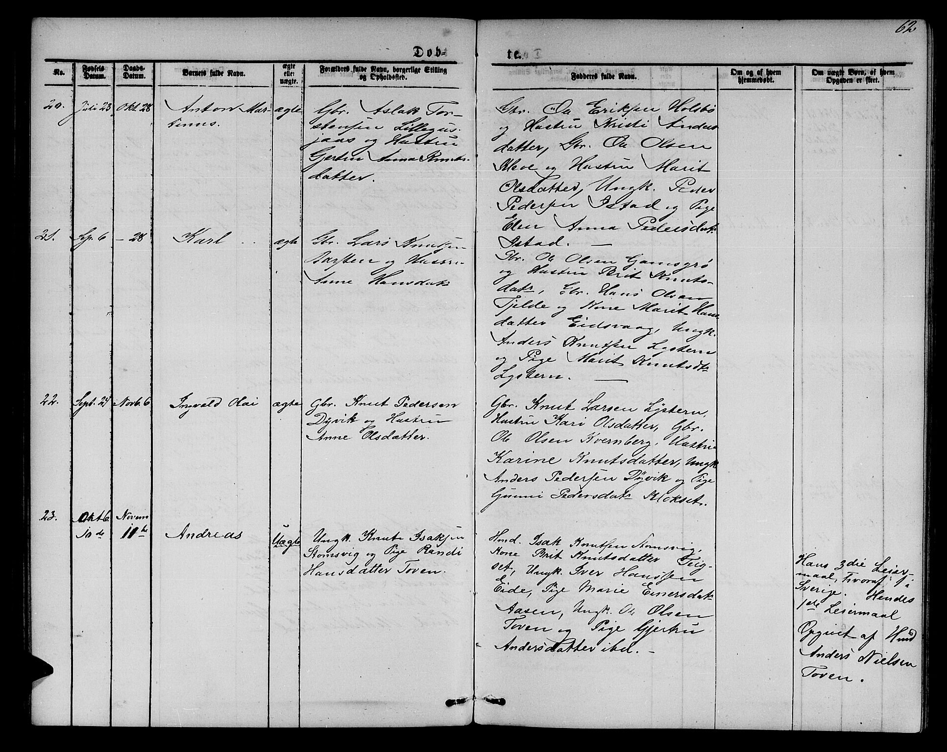 Ministerialprotokoller, klokkerbøker og fødselsregistre - Møre og Romsdal, SAT/A-1454/551/L0630: Parish register (copy) no. 551C02, 1867-1885, p. 62