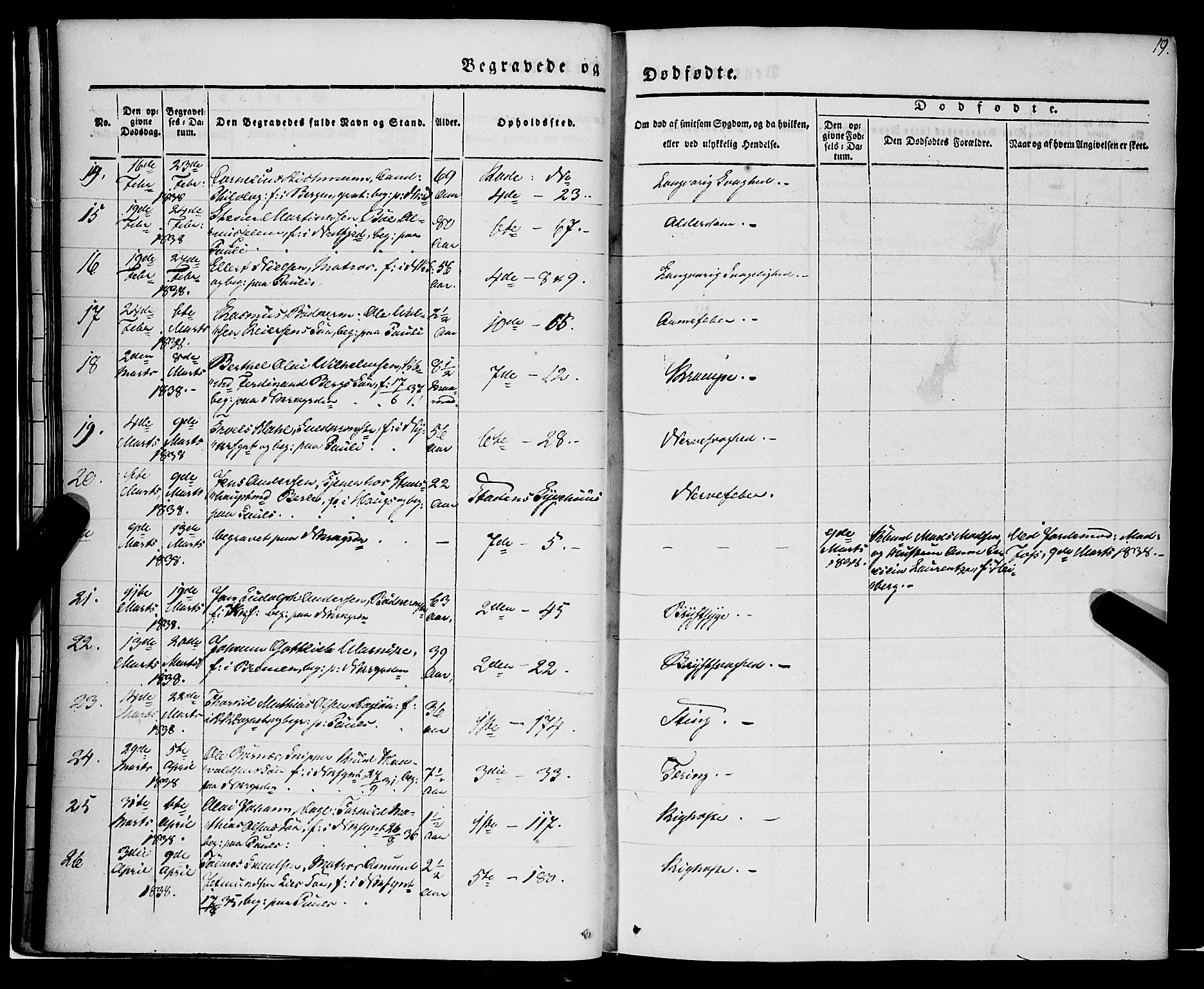Nykirken Sokneprestembete, SAB/A-77101/H/Haa/L0041: Parish register (official) no. E 1, 1833-1850, p. 19