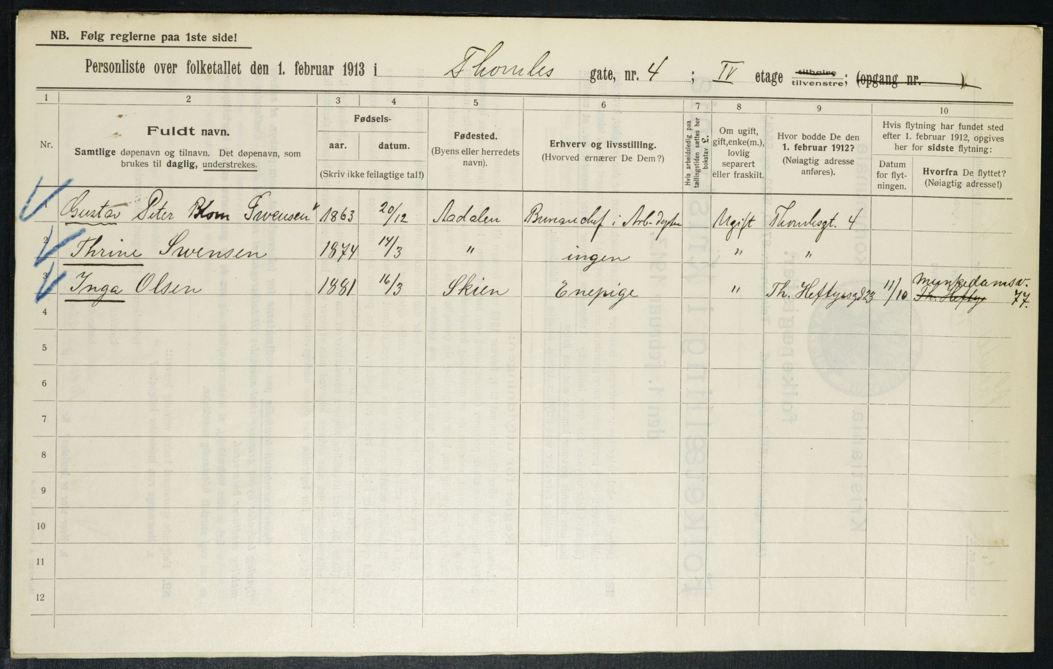 OBA, Municipal Census 1913 for Kristiania, 1913, p. 109259