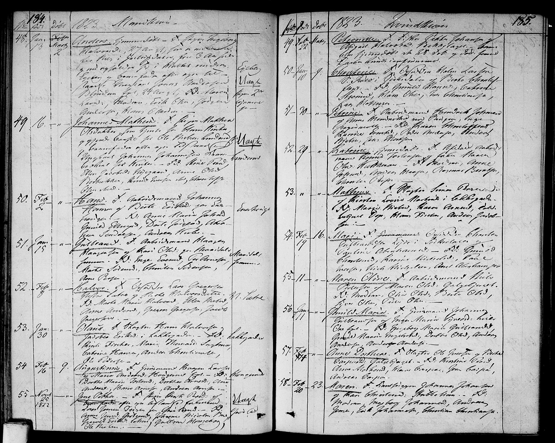 Aker prestekontor kirkebøker, SAO/A-10861/F/L0012: Parish register (official) no. 12, 1819-1828, p. 184-185