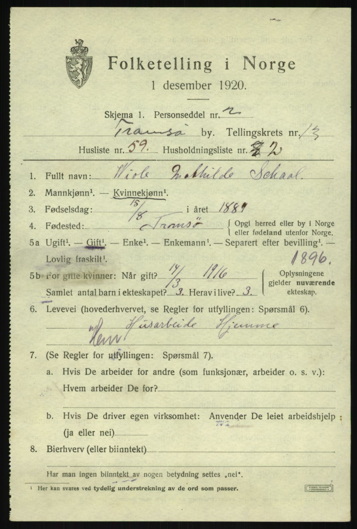 SATØ, 1920 census for Tromsø, 1920, p. 26199