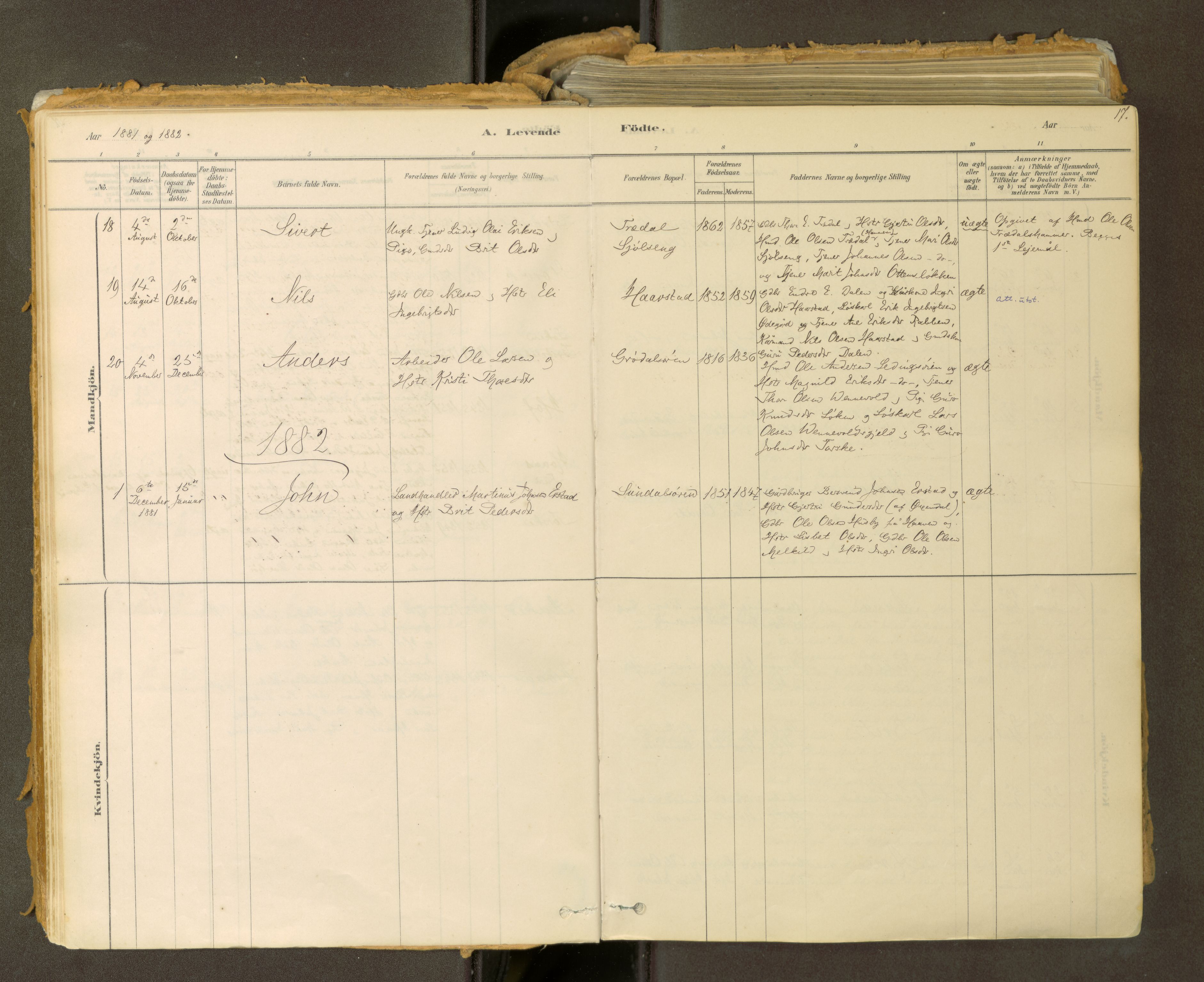 Sunndal sokneprestkontor, SAT/A-1085/1/I/I1/I1a: Parish register (official) no. 2, 1877-1914, p. 17