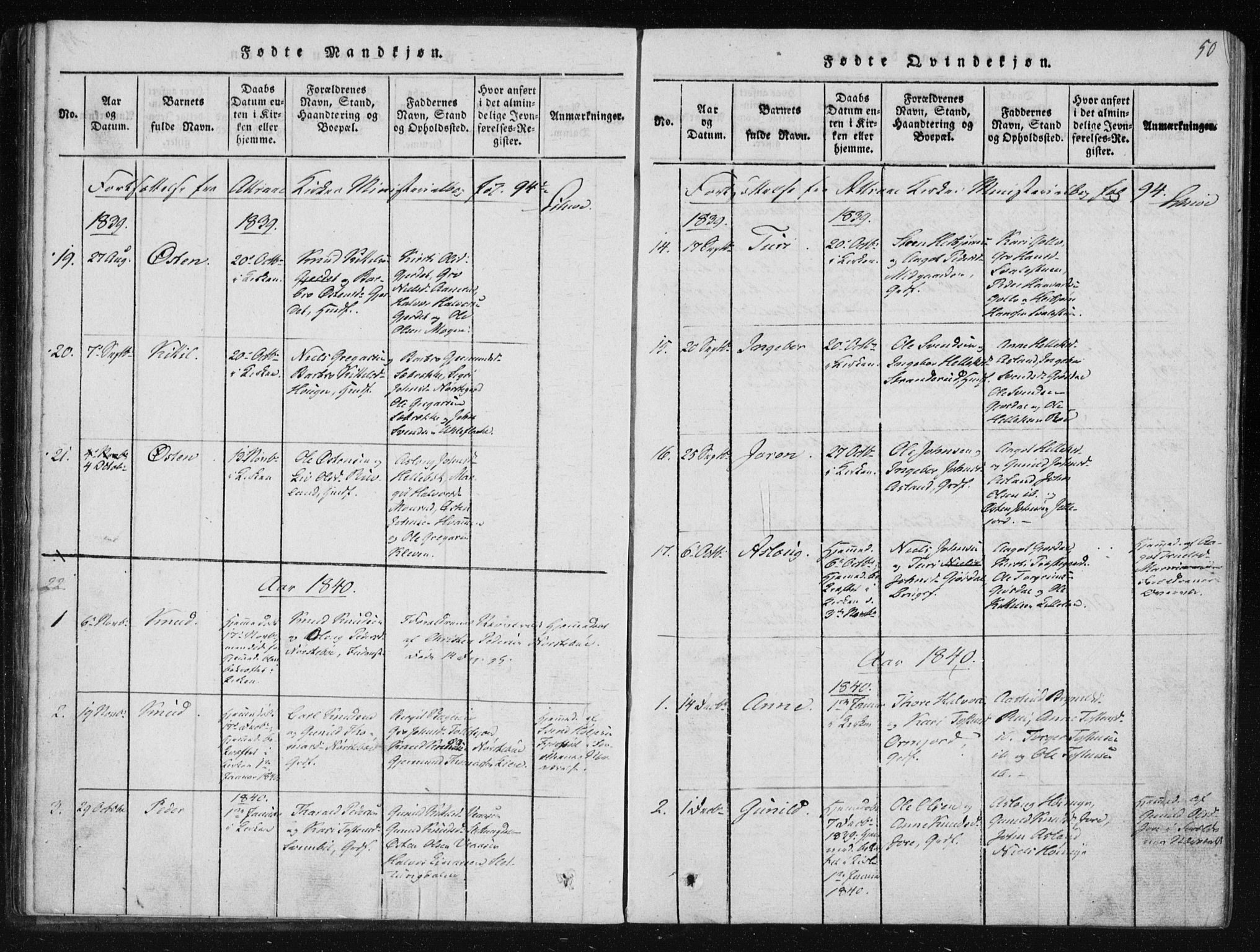 Tinn kirkebøker, SAKO/A-308/F/Fb/L0001: Parish register (official) no. II 1, 1815-1843, p. 50