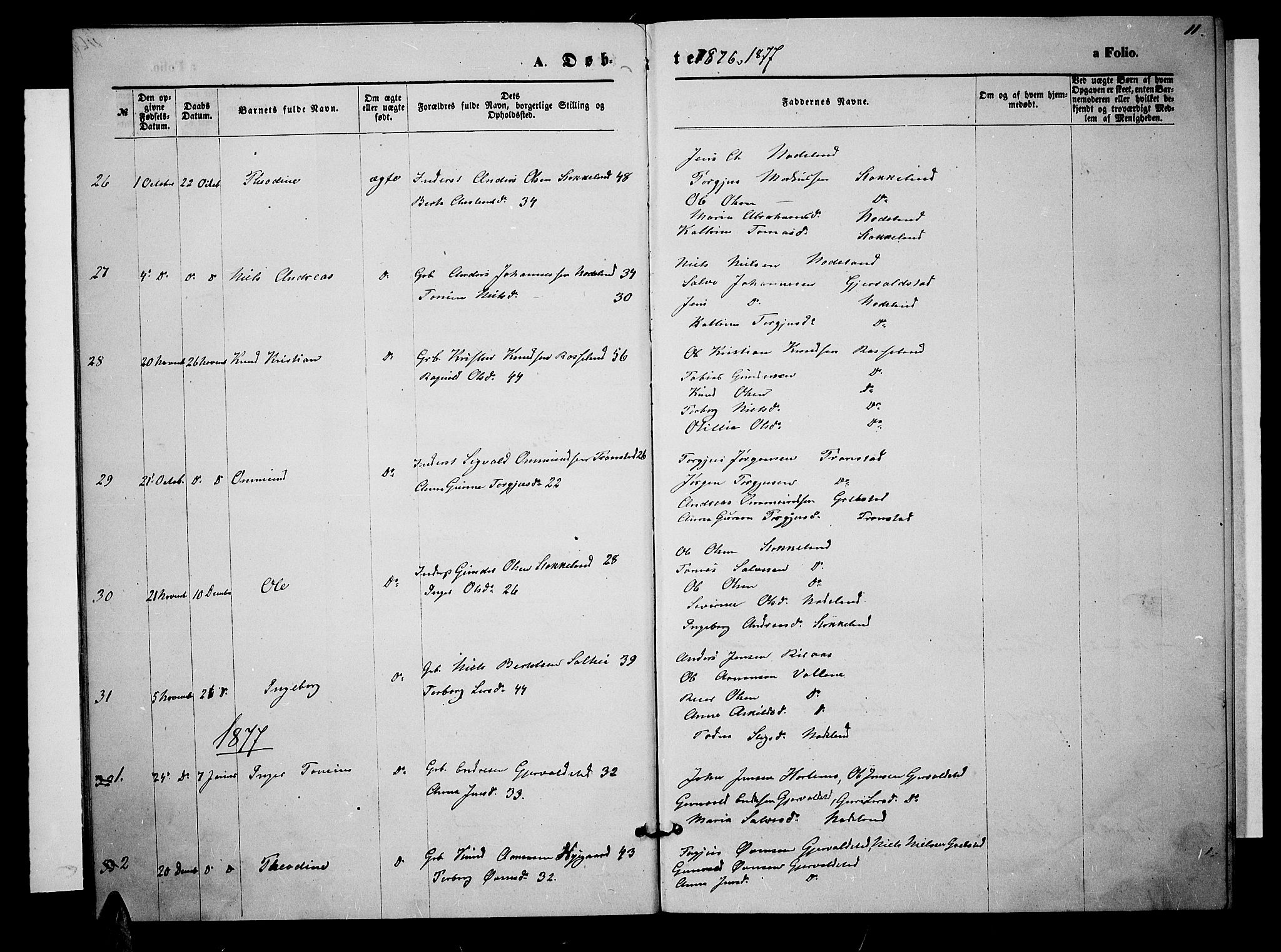 Søgne sokneprestkontor, AV/SAK-1111-0037/F/Fb/Fba/L0003: Parish register (copy) no. B 3, 1874-1887, p. 11