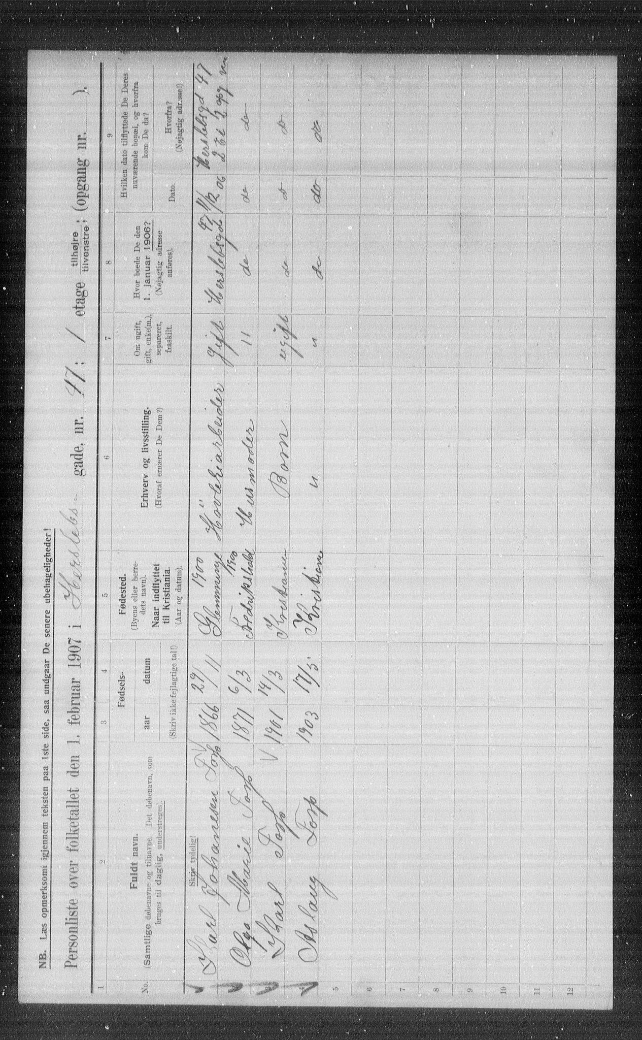 OBA, Municipal Census 1907 for Kristiania, 1907, p. 20479