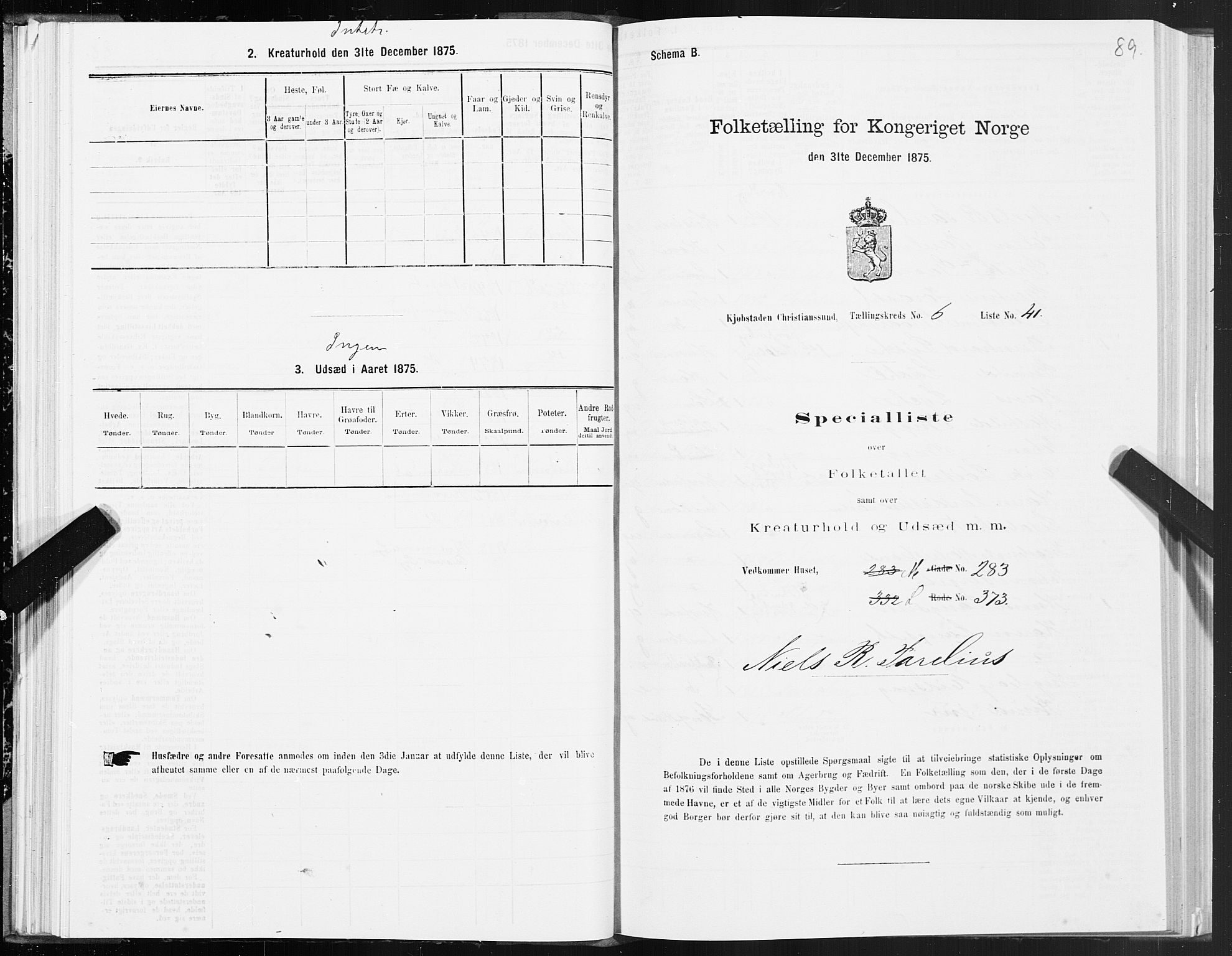 SAT, 1875 census for 1503B Kristiansund/Kristiansund, 1875, p. 5089