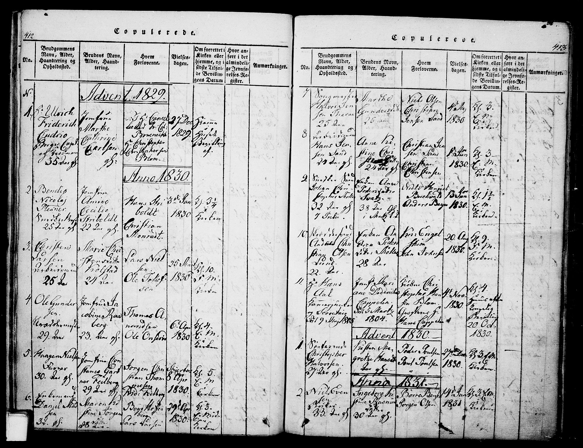 Skien kirkebøker, AV/SAKO-A-302/G/Ga/L0002: Parish register (copy) no. 2, 1814-1842, p. 412-413