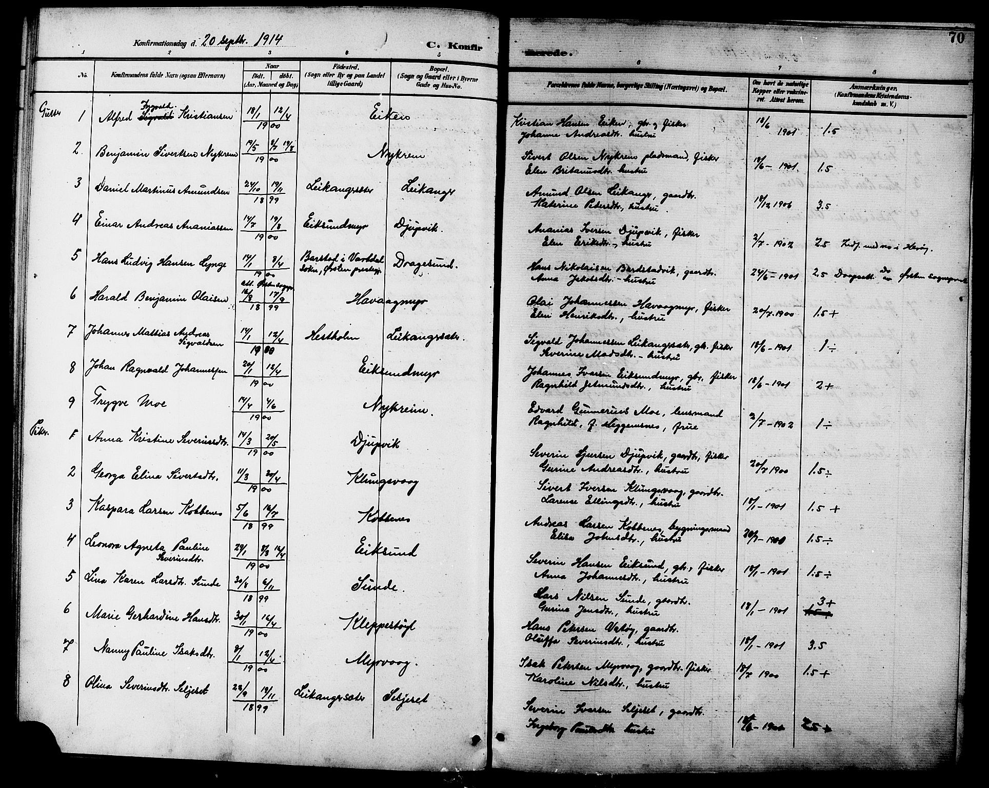 Ministerialprotokoller, klokkerbøker og fødselsregistre - Møre og Romsdal, AV/SAT-A-1454/508/L0098: Parish register (copy) no. 508C02, 1898-1916, p. 70