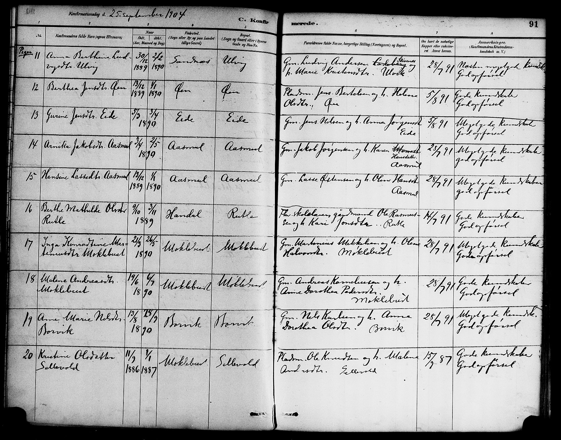 Hyllestad sokneprestembete, AV/SAB-A-80401: Parish register (official) no. D 1, 1886-1905, p. 91