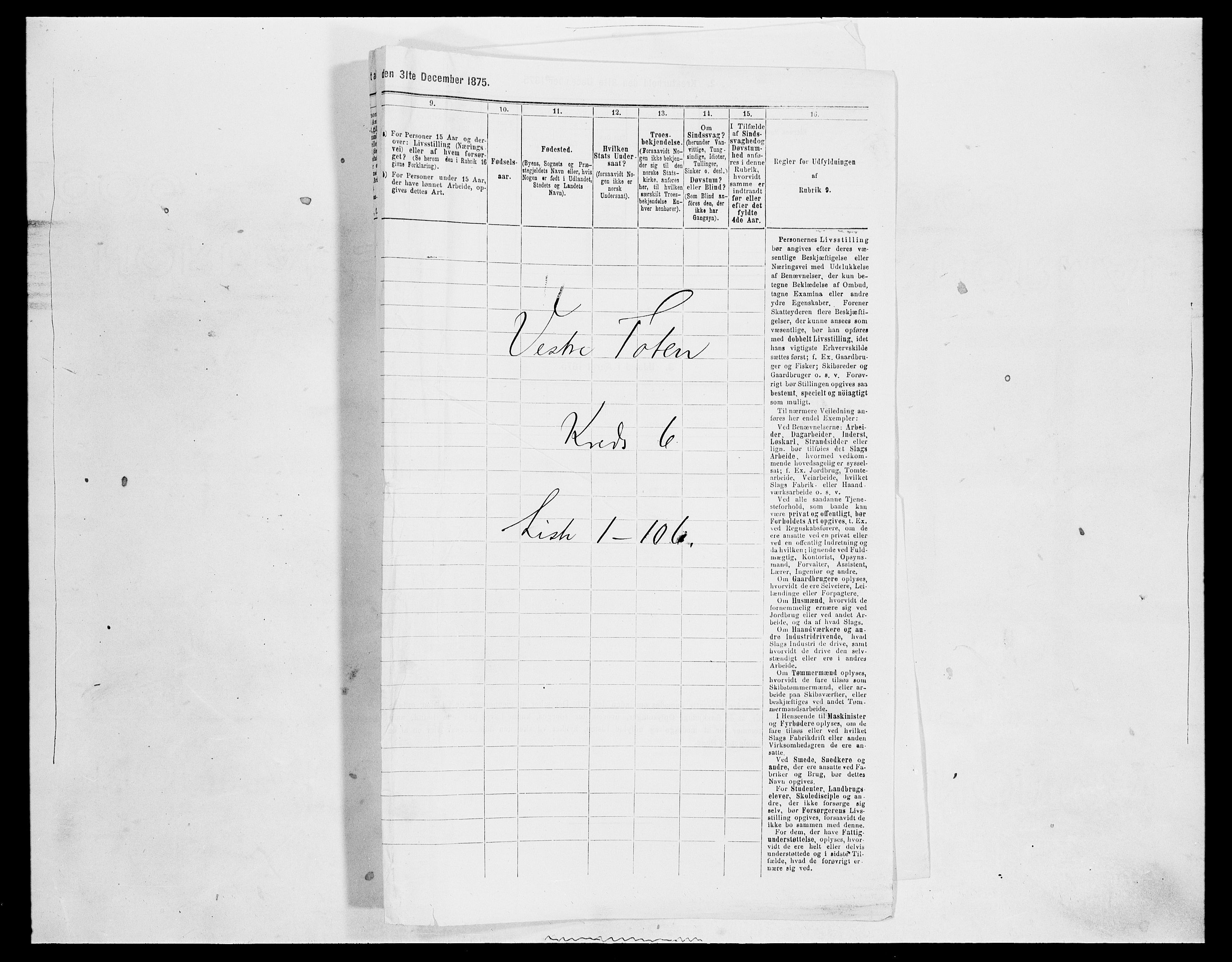 SAH, 1875 census for 0529P Vestre Toten, 1875, p. 1150