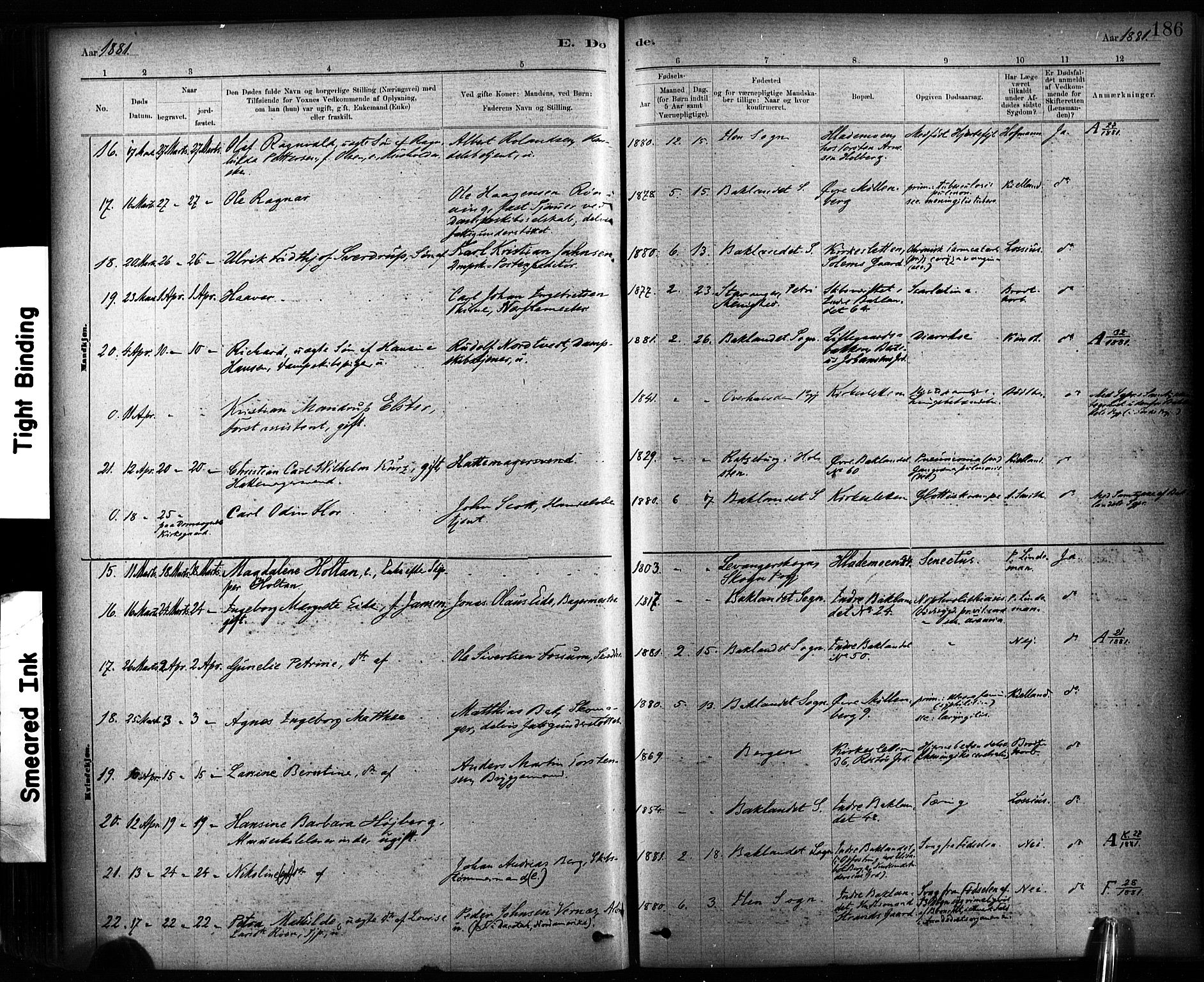 Ministerialprotokoller, klokkerbøker og fødselsregistre - Sør-Trøndelag, AV/SAT-A-1456/604/L0189: Parish register (official) no. 604A10, 1878-1892, p. 186