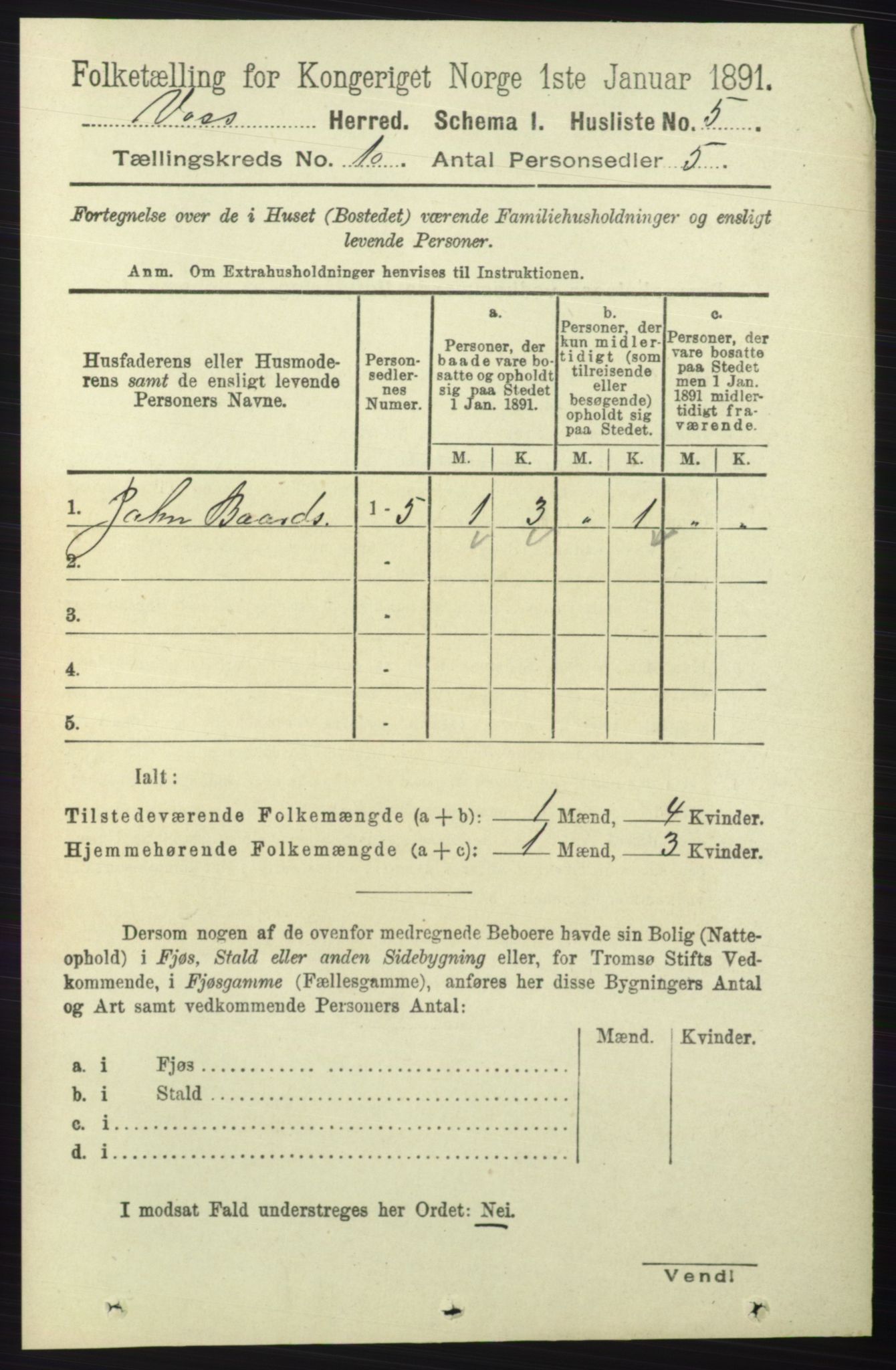 RA, 1891 census for 1235 Voss, 1891, p. 5109