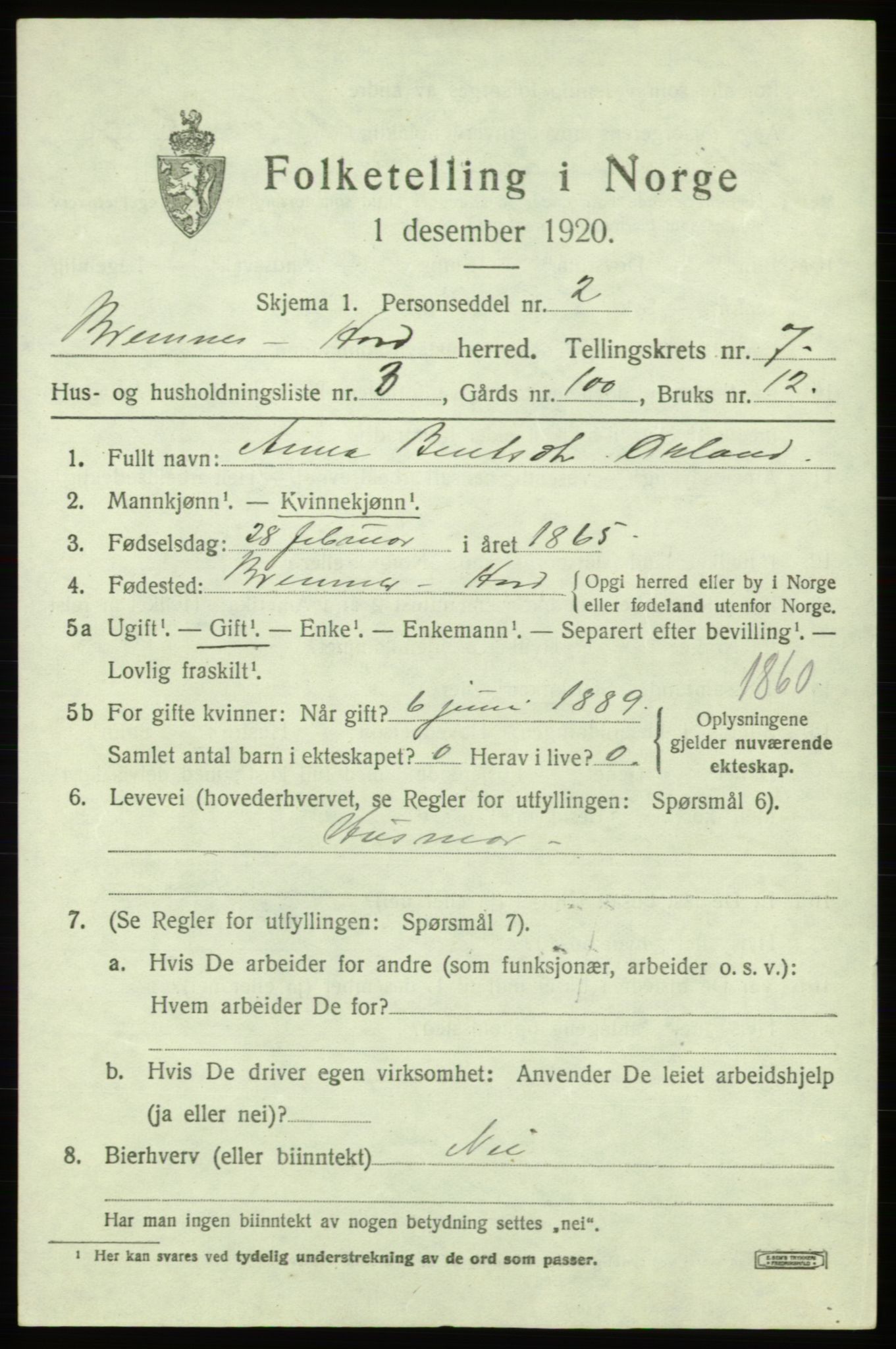SAB, 1920 census for Bremnes, 1920, p. 4050