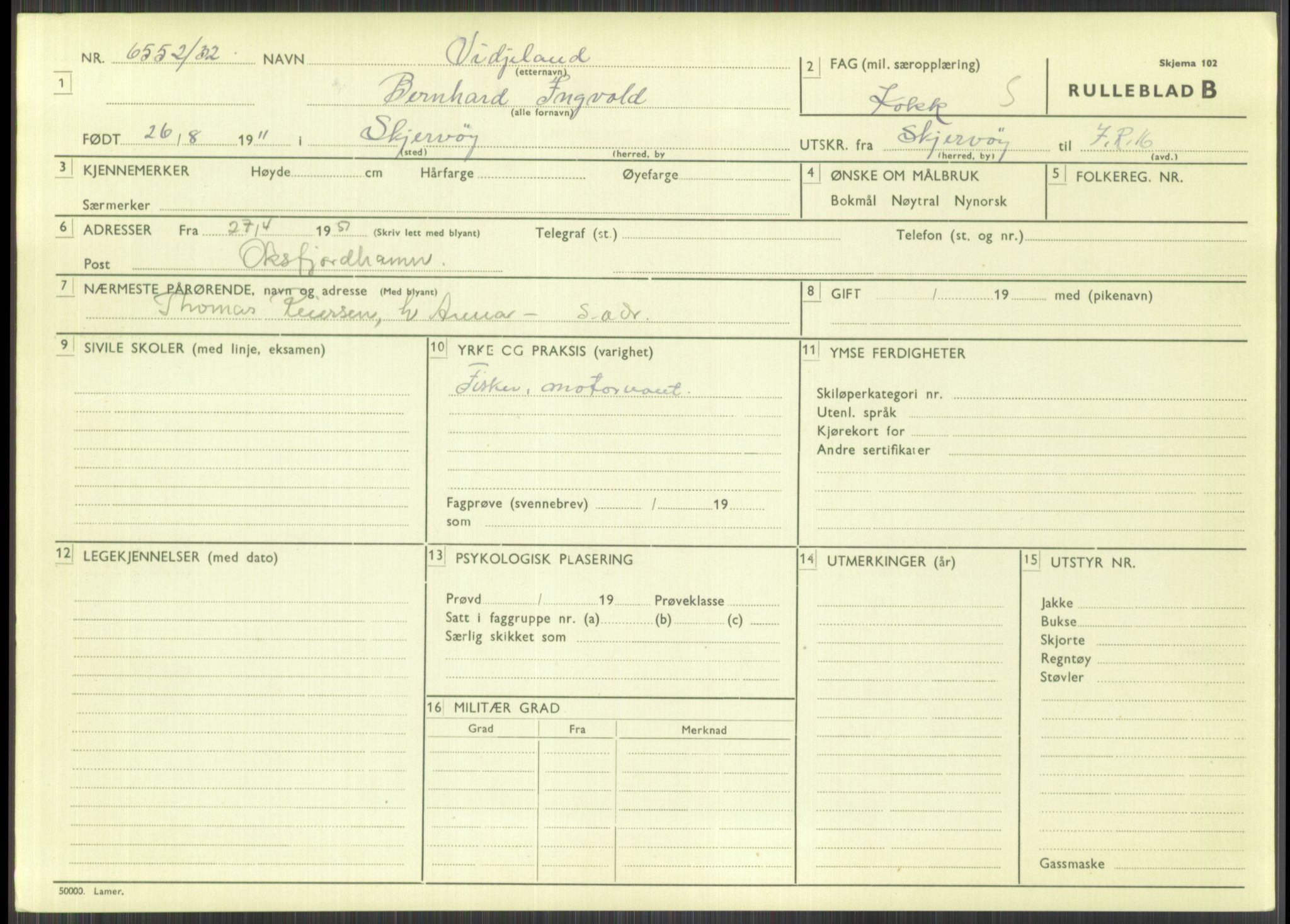 Forsvaret, Troms infanteriregiment nr. 16, AV/RA-RAFA-3146/P/Pa/L0016: Rulleblad for regimentets menige mannskaper, årsklasse 1932, 1932, p. 1605