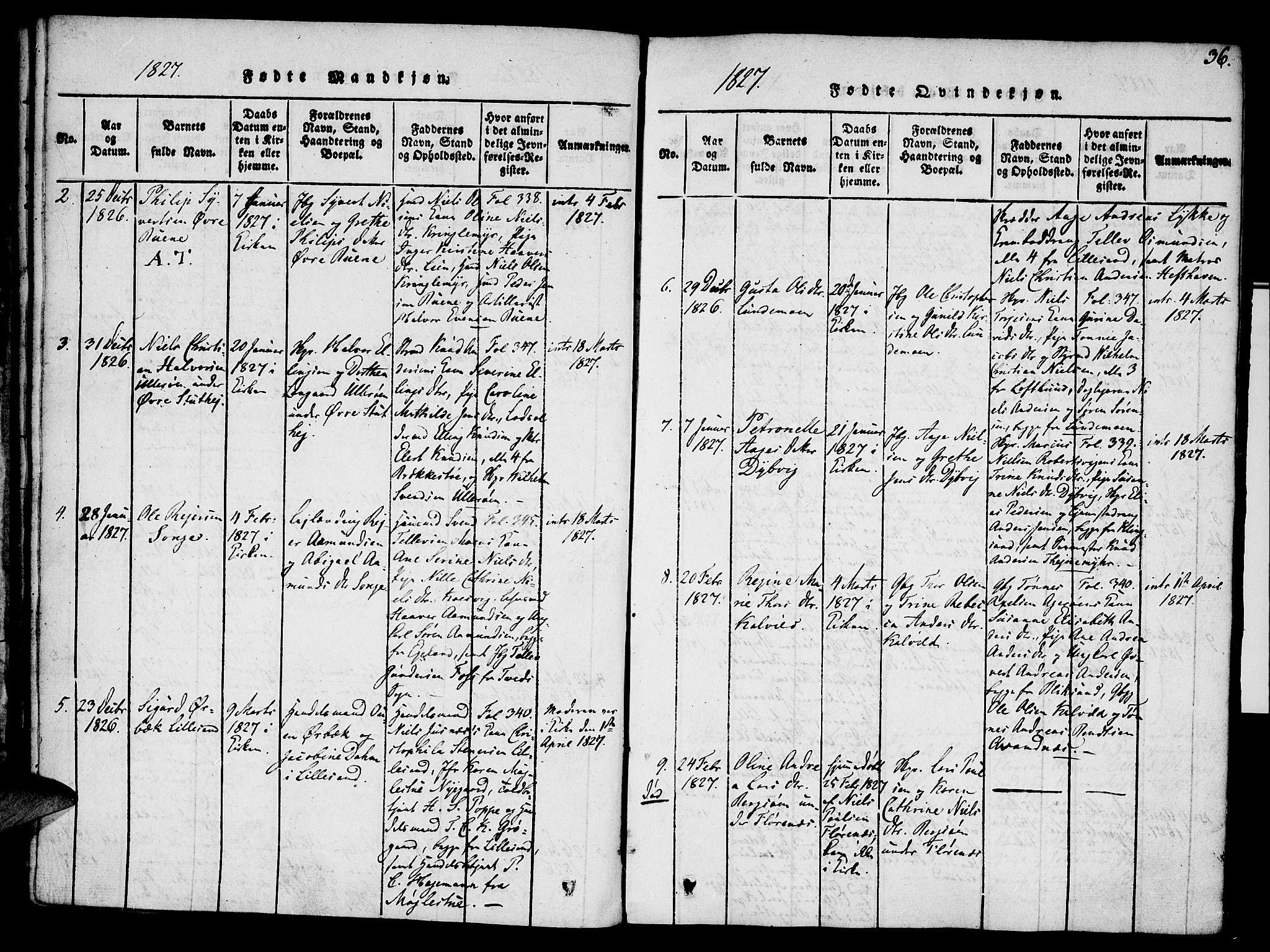 Vestre Moland sokneprestkontor, SAK/1111-0046/F/Fa/Fab/L0003: Parish register (official) no. A 3, 1816-1843, p. 36