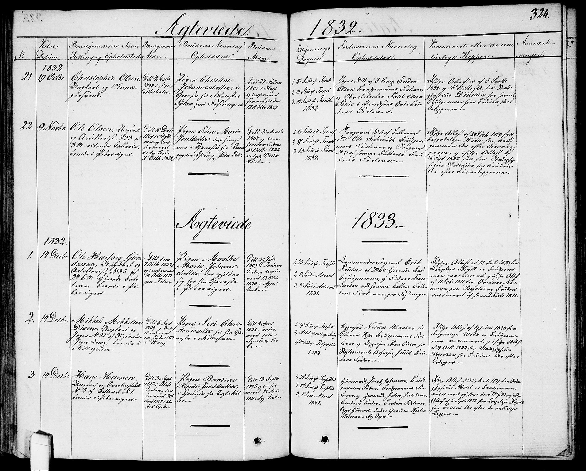 Garnisonsmenigheten Kirkebøker, SAO/A-10846/G/Ga/L0004: Parish register (copy) no. 4, 1828-1840, p. 324