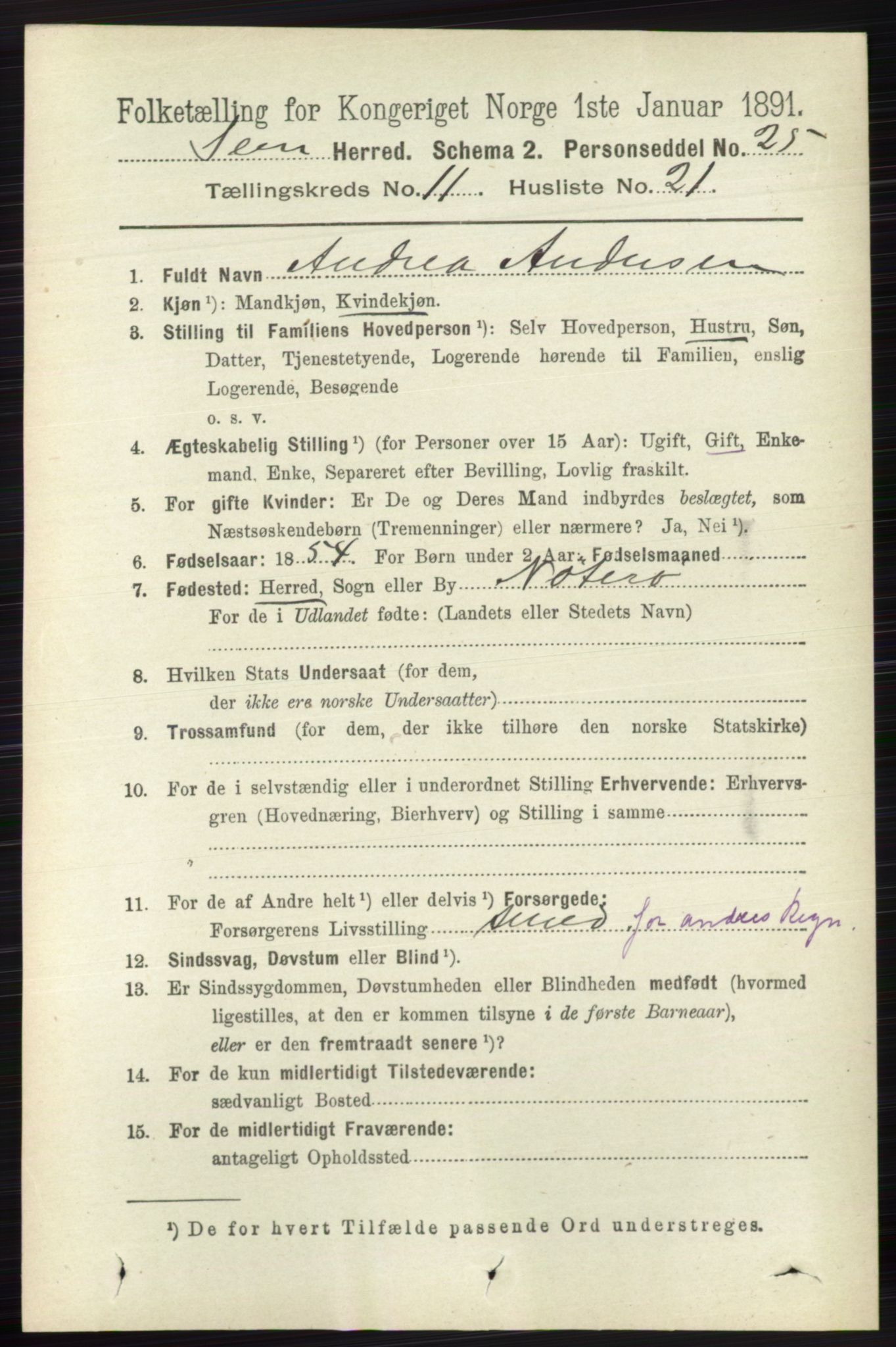 RA, 1891 census for 0721 Sem, 1891, p. 5553